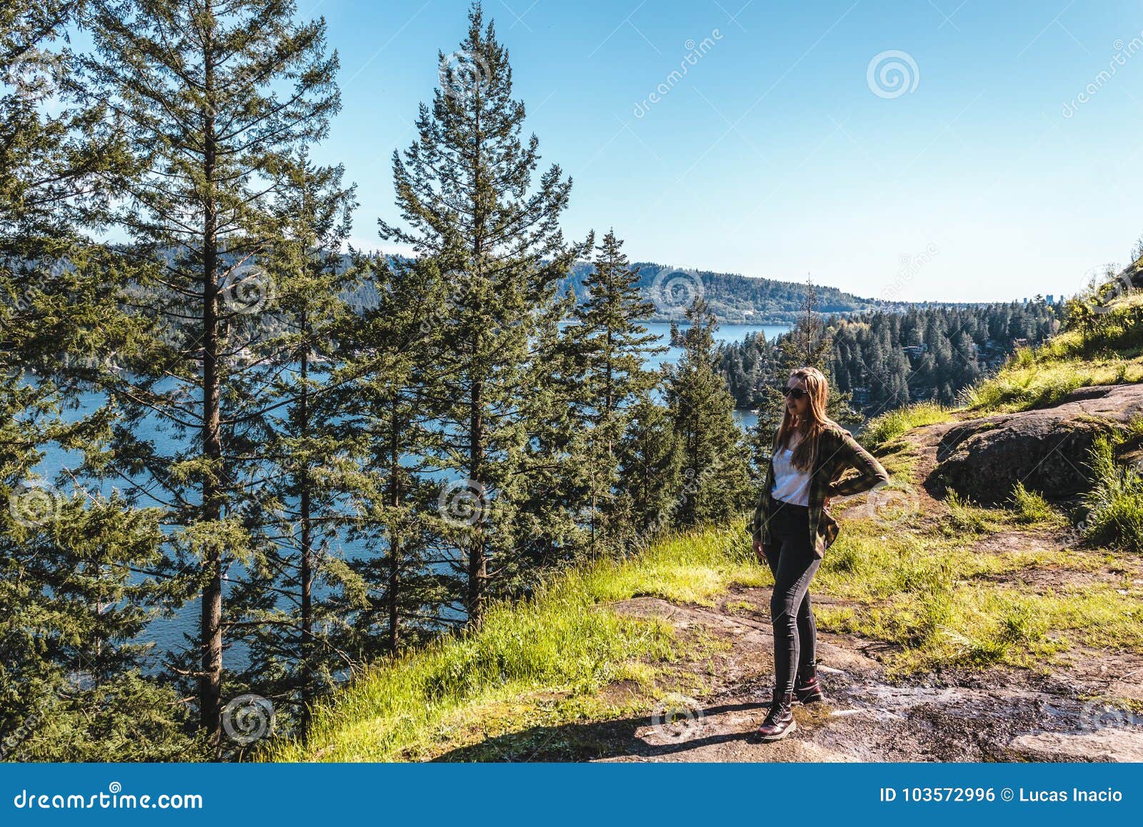 girl at quarry rock at north vancouver, bc, canada