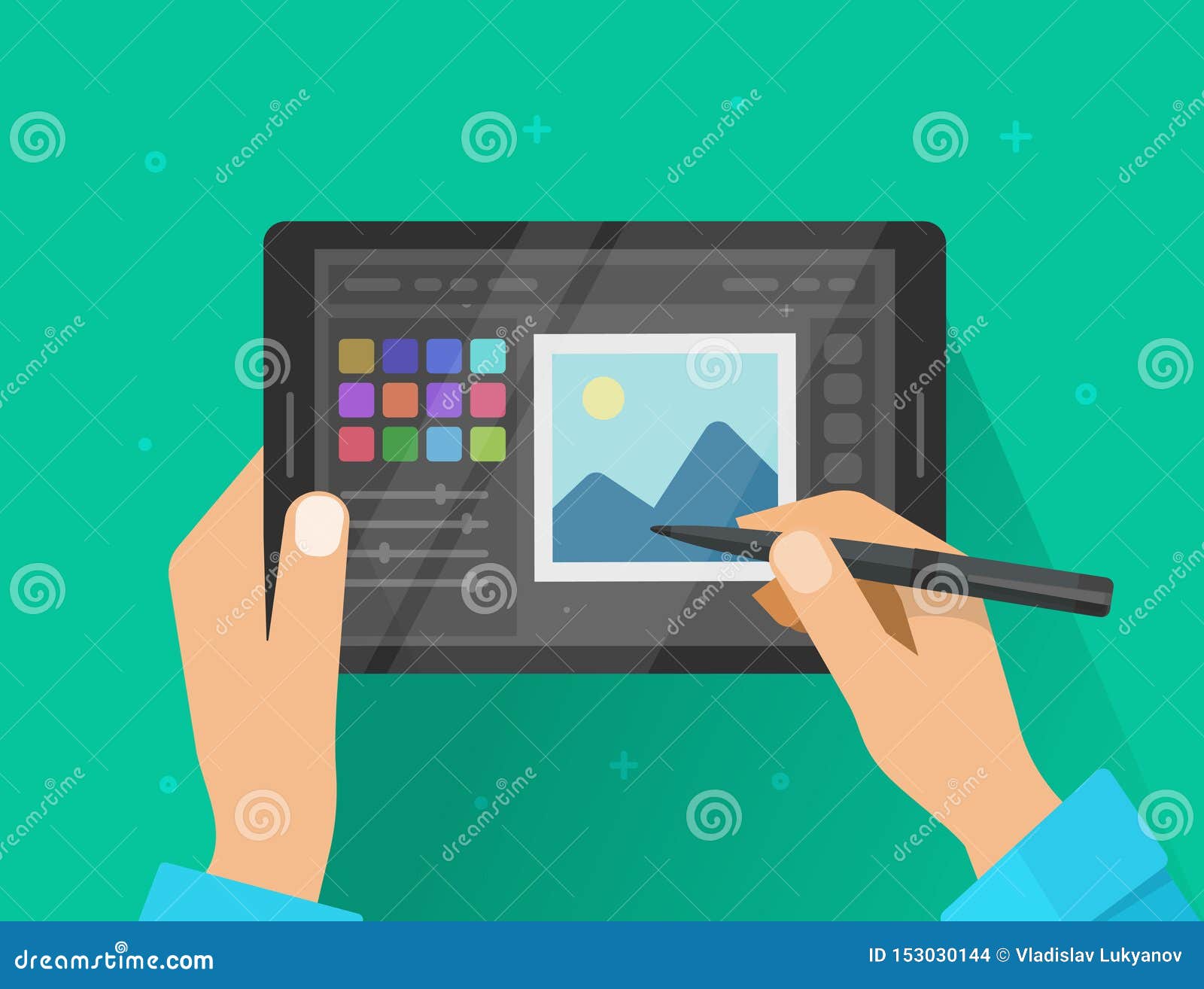 Photo Or Graphic Editor On Tablet Vector Illustration Flat Photo Or Graphic Editor On Tablet Vector Illustration Flat