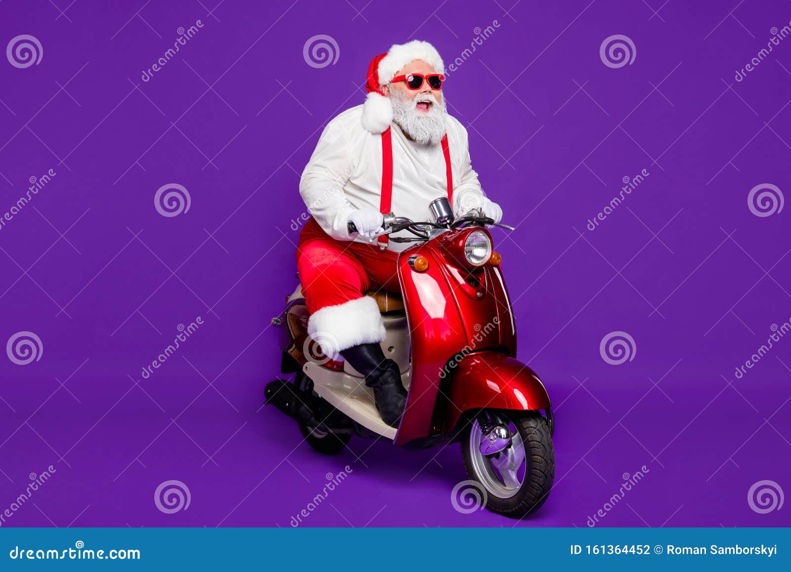 Photo of Grey Hair Santa Claus Traveler Man Rushing Newyear Theme Party by  Bike Cool Modern Style Wear Sun Spectacles Stock Photo - Image of ride,  hohoho: 161364452