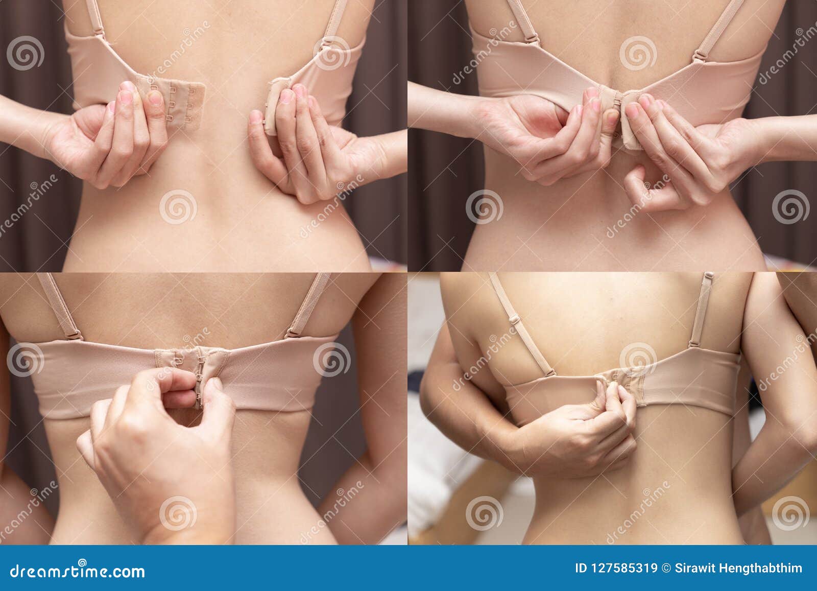 Photo Group of Back View a Young Woman Taking Off Her Bra Stock Image -  Image of breast, background: 127585319