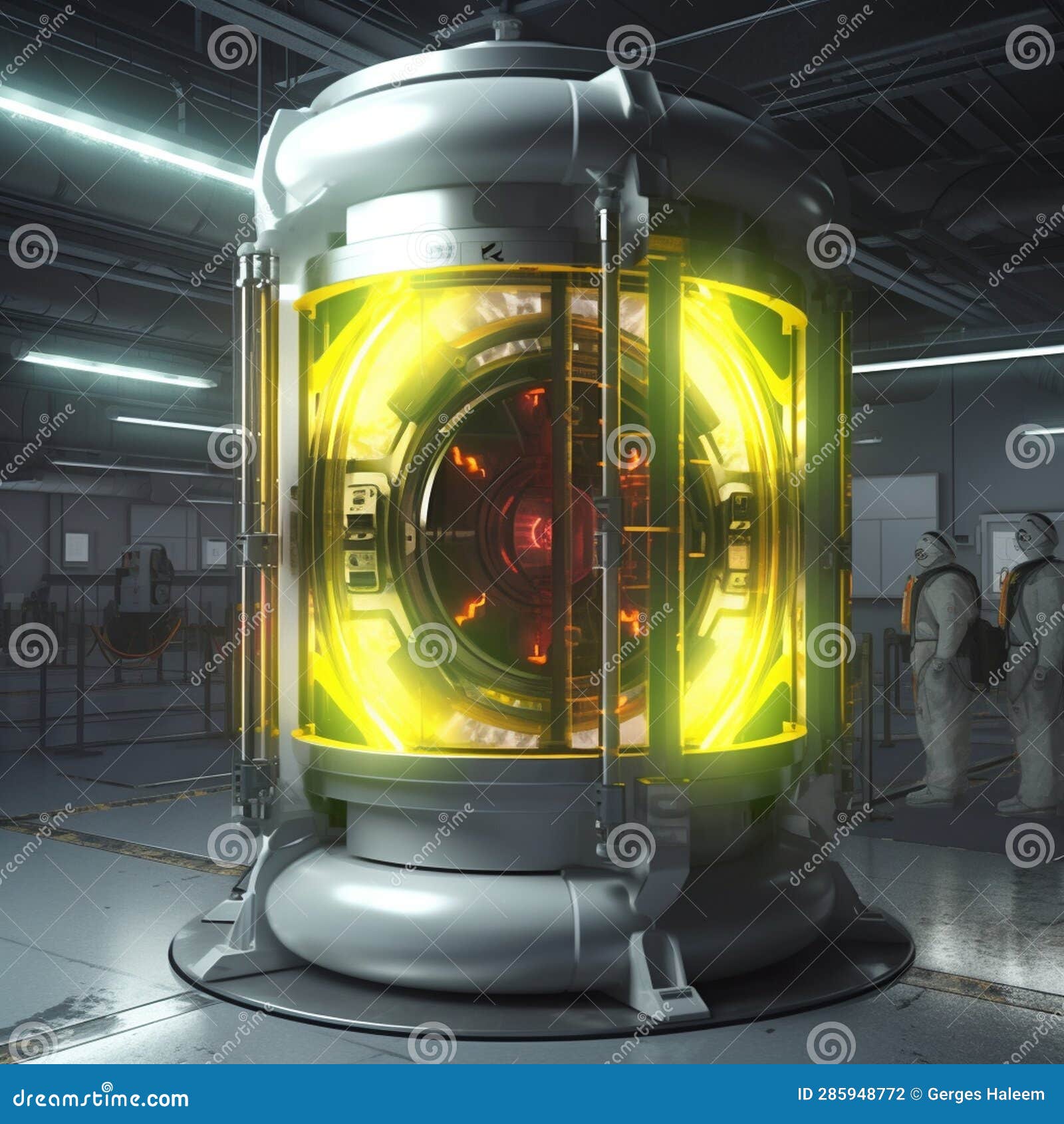 Photo Highttech Plasma Quantum Computer Tube with Glowing Energy Inside