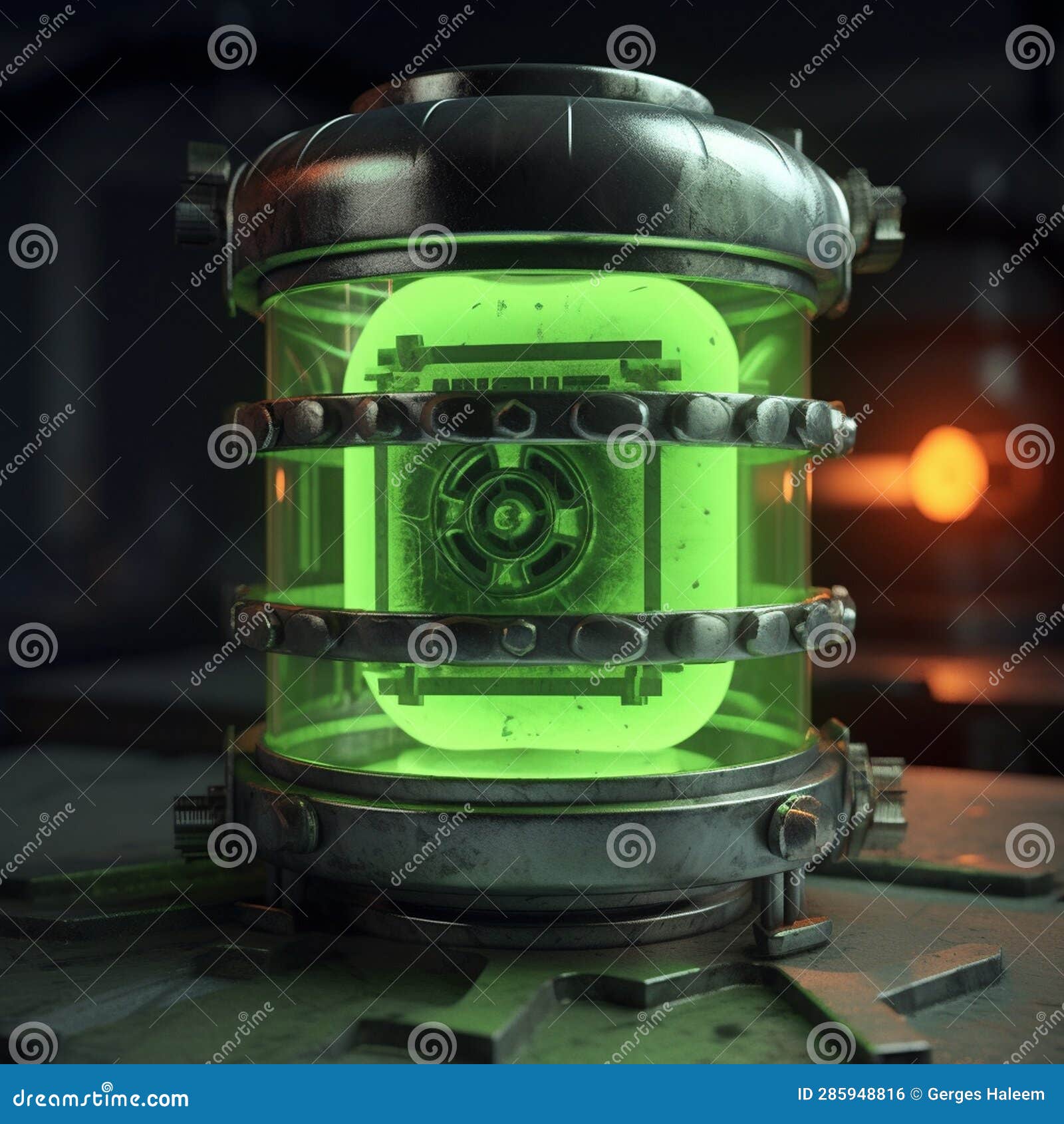 Photo Highttech Plasma Quantum Computer Tube with Glowing Energy Inside