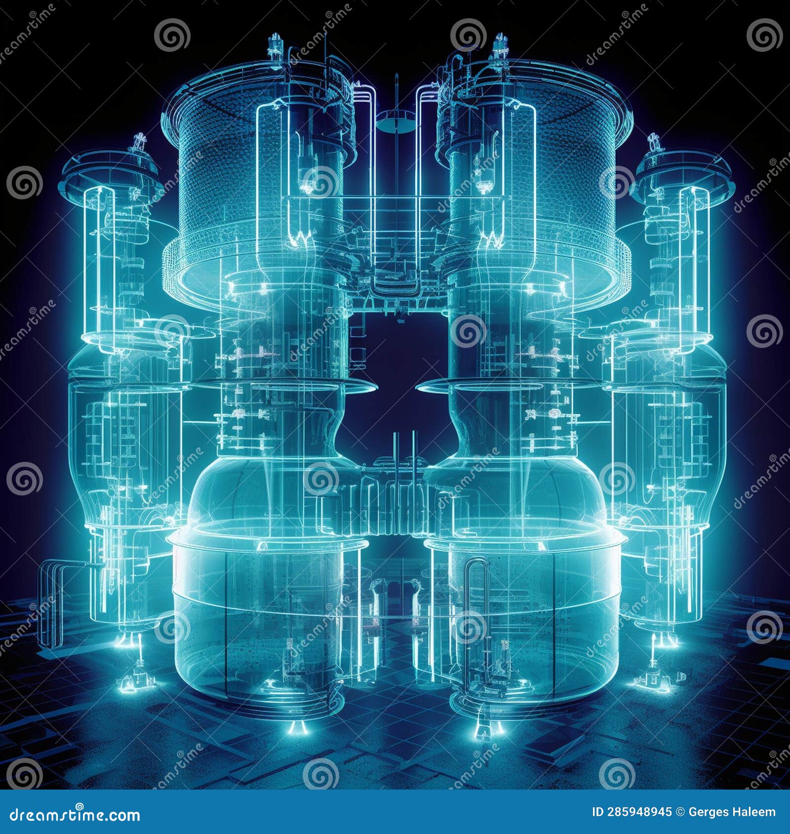 Photo Highttech Plasma Quantum Computer Tube with Glowing Energy Inside