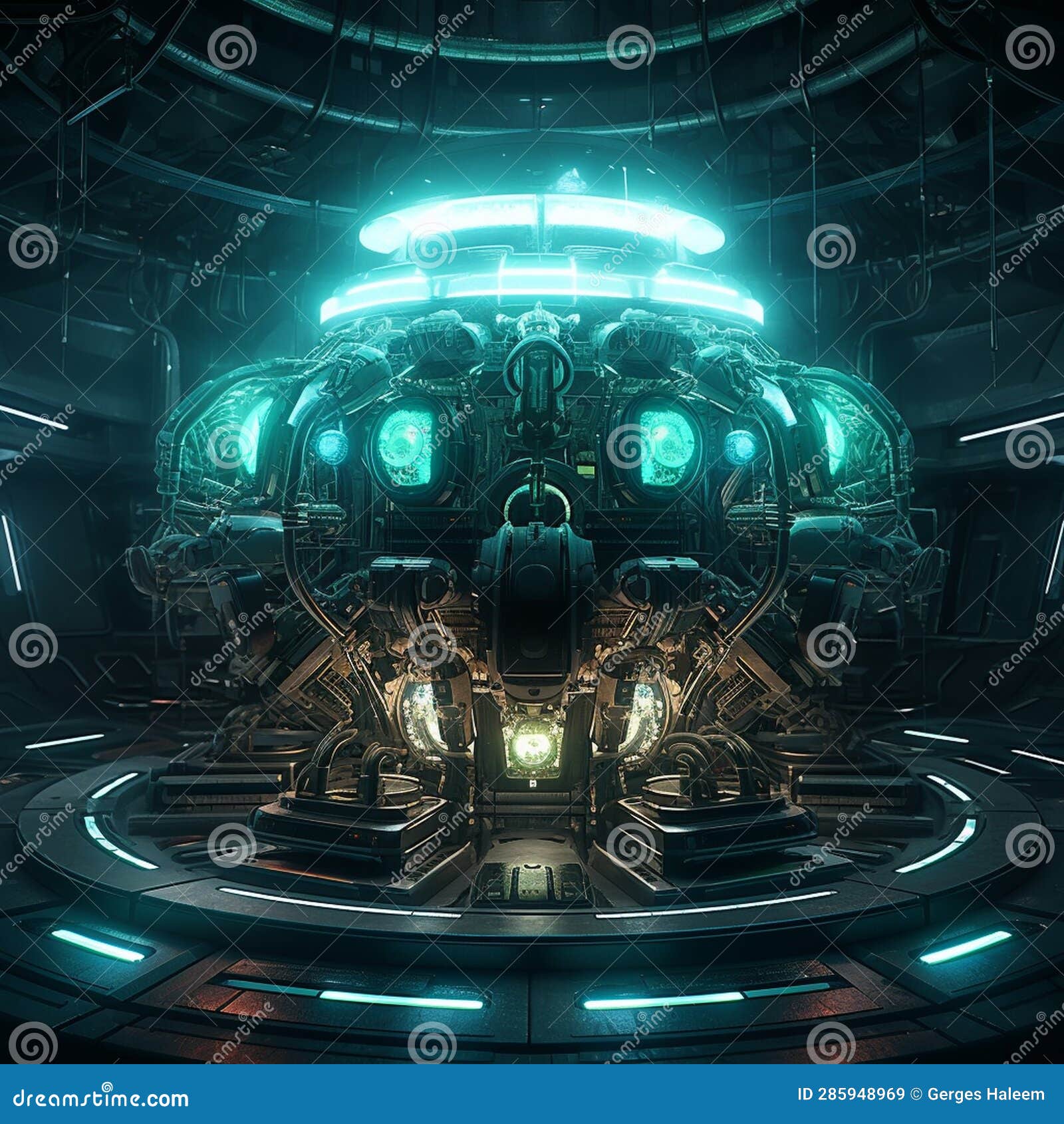 Photo Highttech Plasma Quantum Computer Tube with Glowing Energy Inside