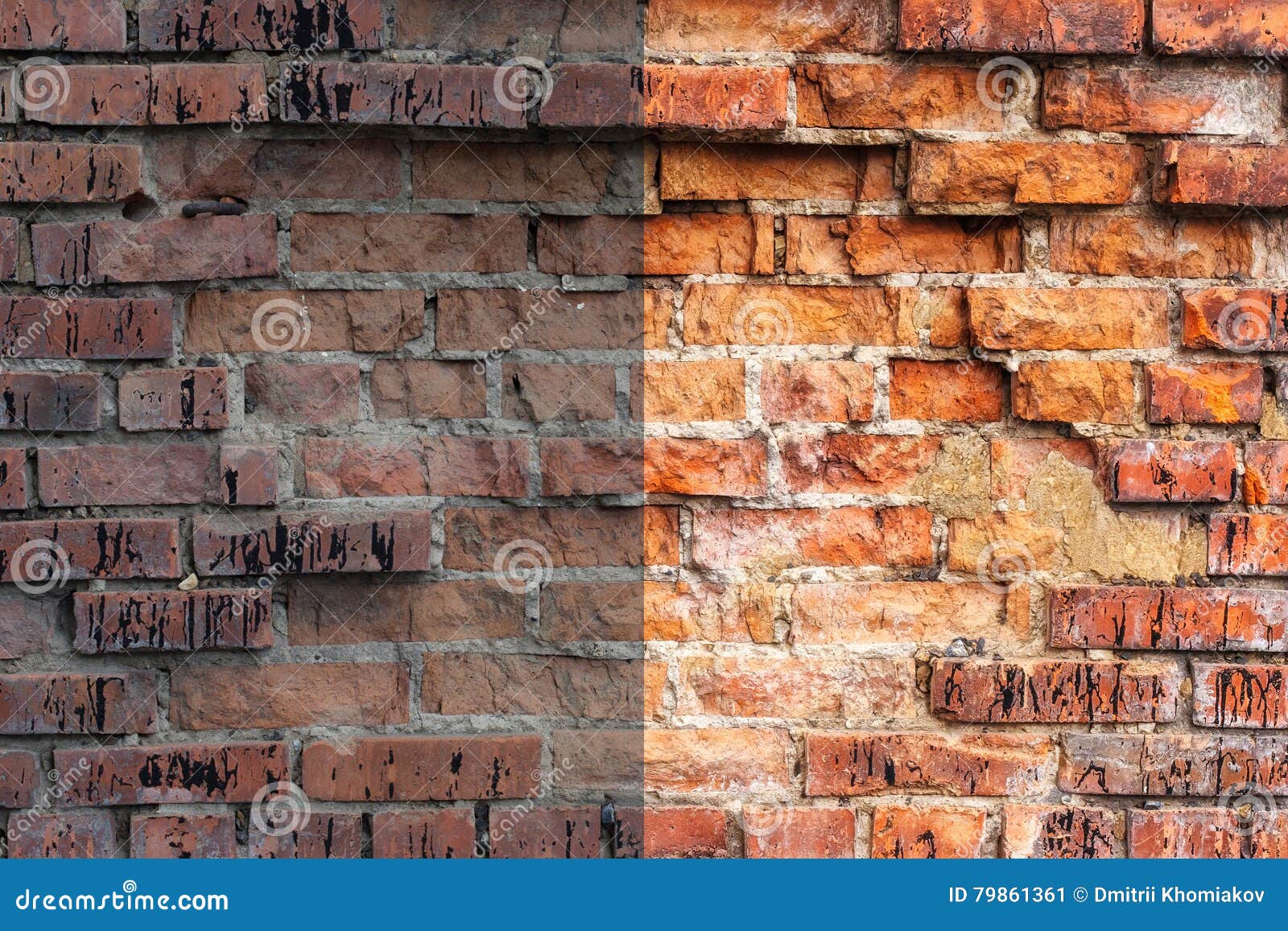 Photo before and after the Image Editing Process. Brick Wall Stock