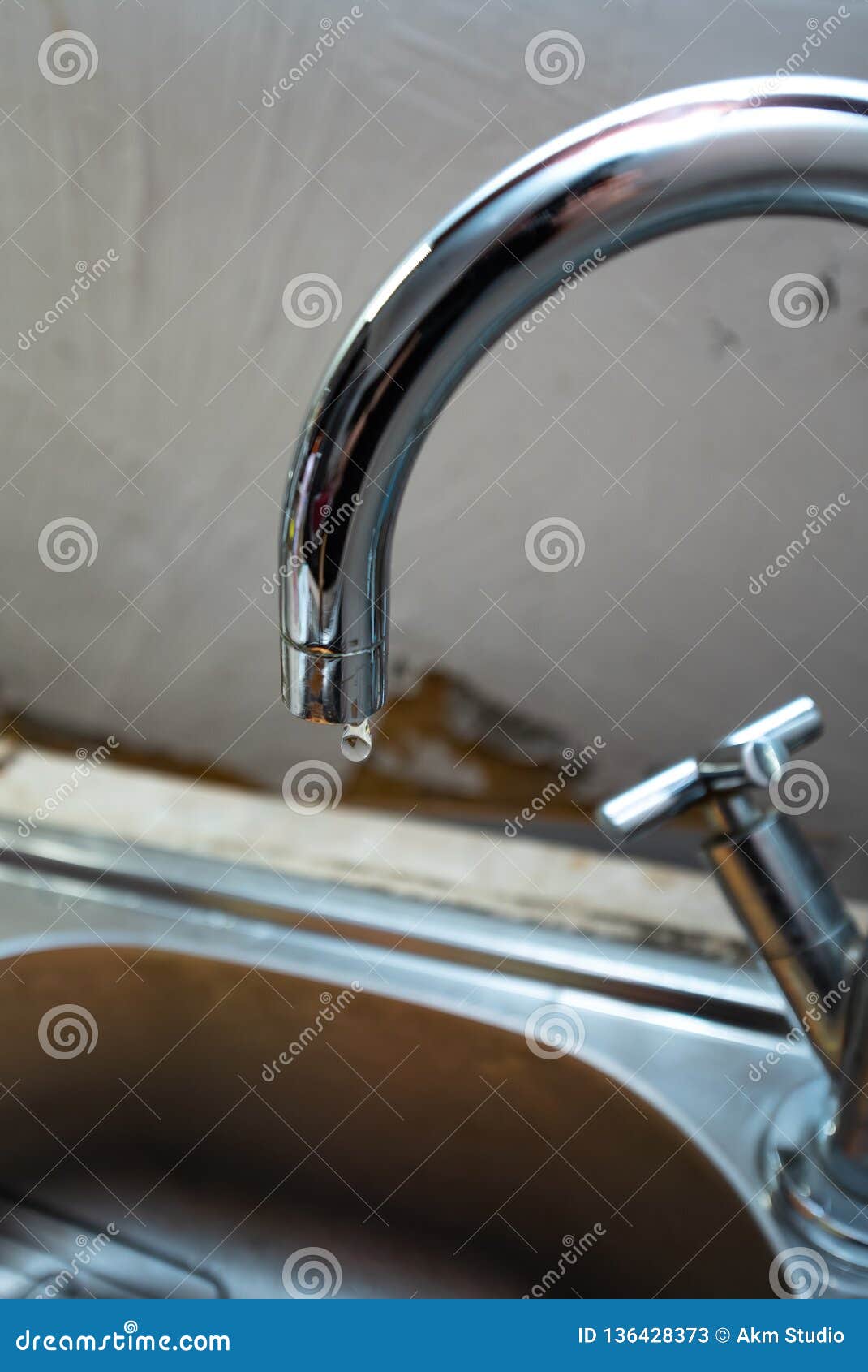 Kitchen Faucet Is Leaking, Repair Plumbing Stock Image - Image of