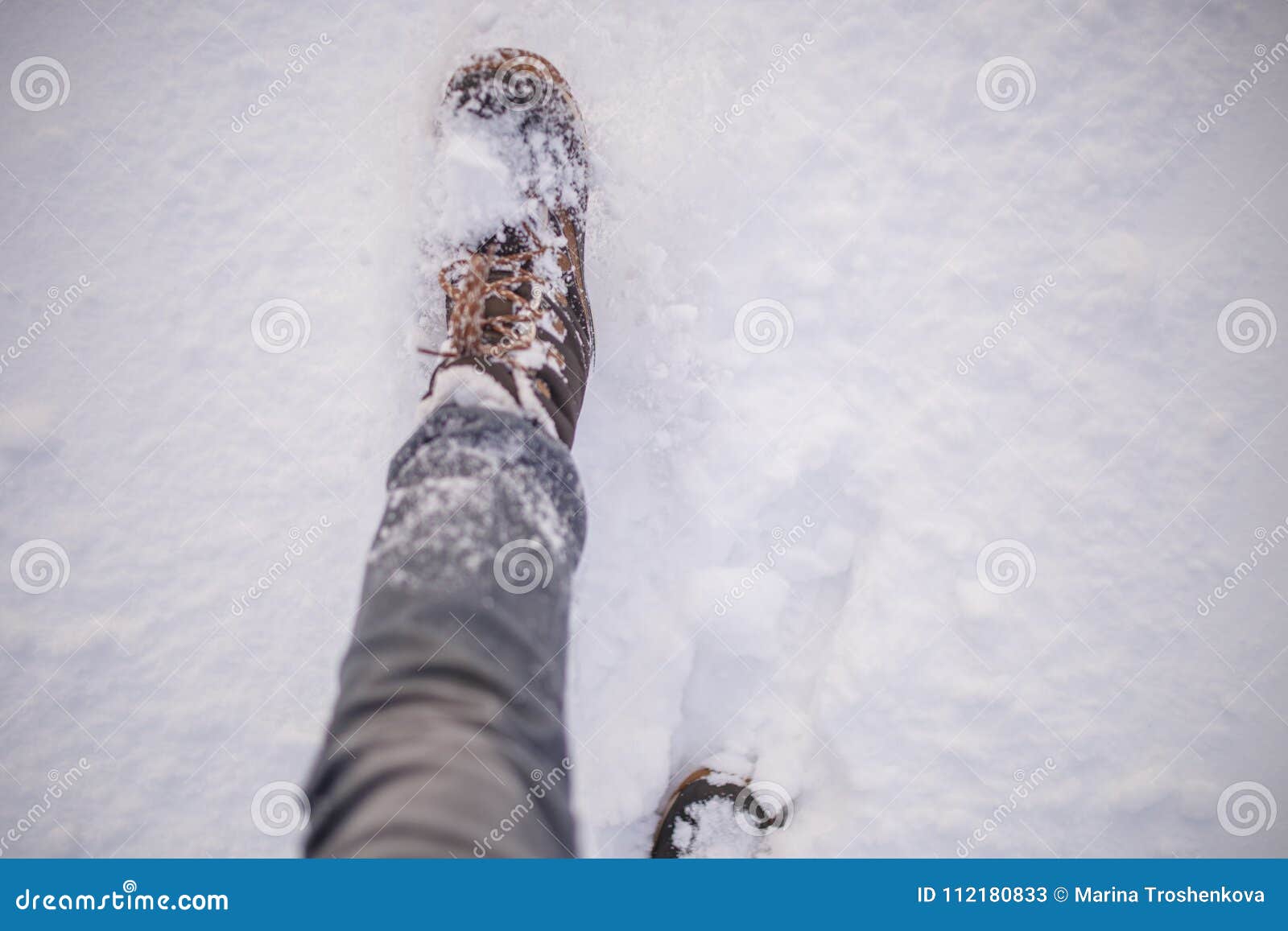 Photo of Man`s Feets in Boots in Snow Stock Image - Image of frost ...