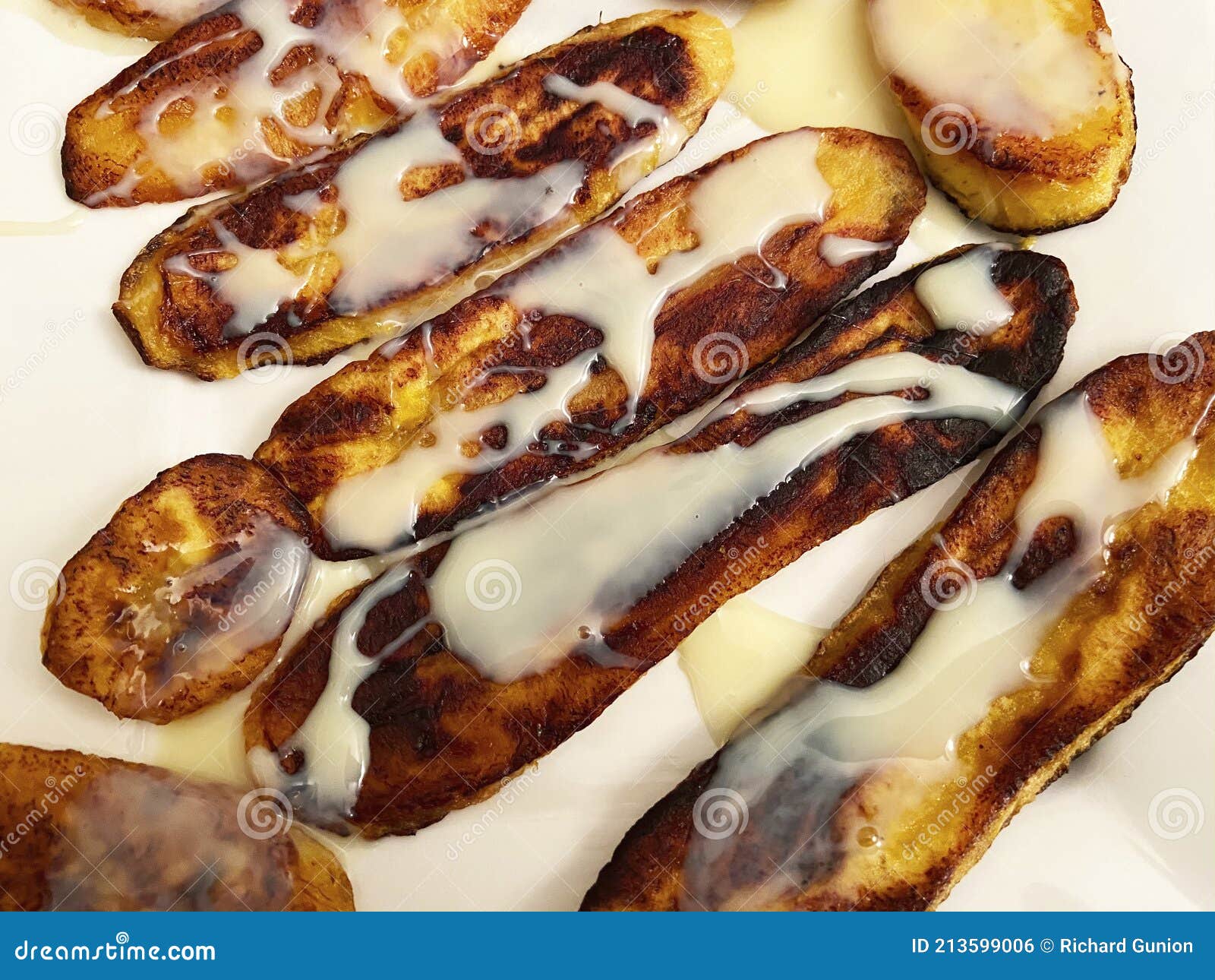 Mexican Fried Bananas Topped With Condensed Milk Stock Photo Image Of