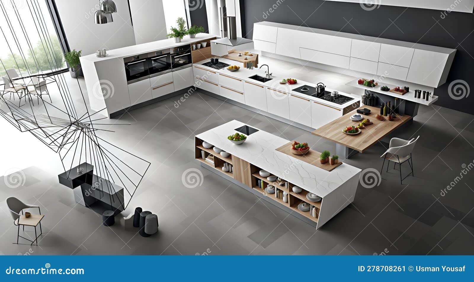 Ai Generated a Modern Kitchen with Sleek White and Countertops