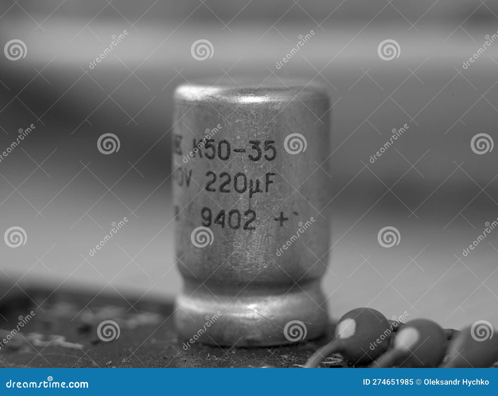 Photo of Old Capacitor on the Circuit Board Stock Image Image of