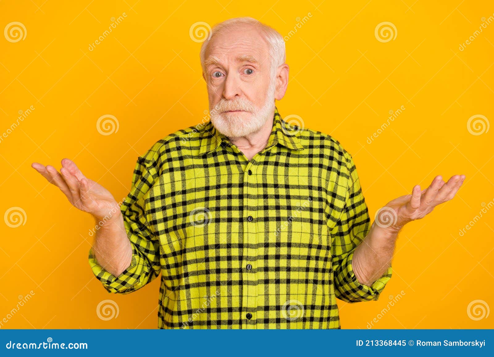 Photo of Old Man Pensioner Shrug Shoulders Confused Questioned No Answer  Isolated Over Yellow Color Background Stock Image - Image of senior,  emotion: 213368445