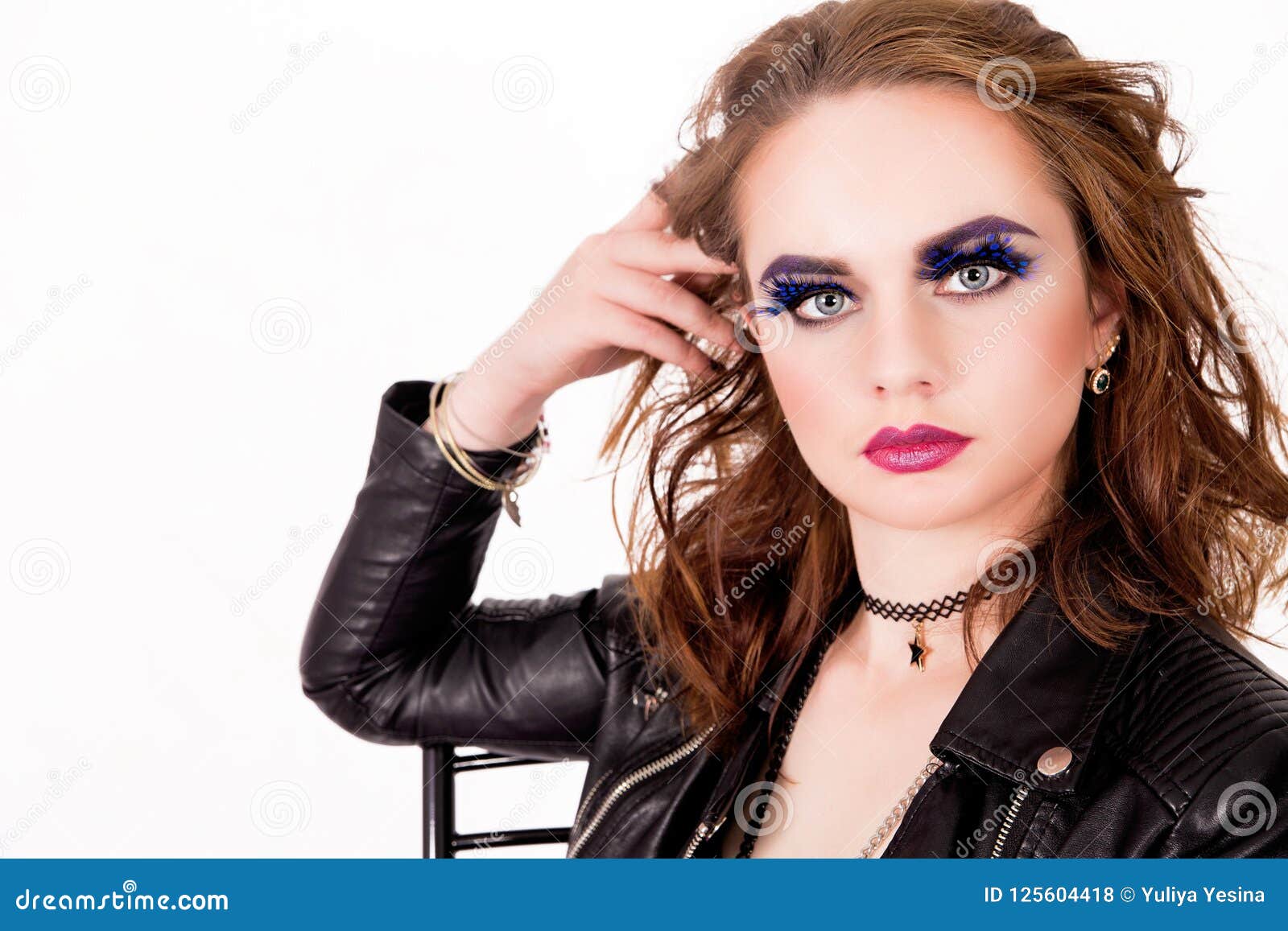 Portrait of a Girl on a White Background with Fashion Make-up Stock ...