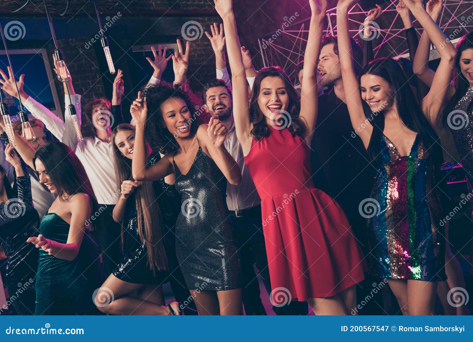 Photo Portrait of Happy People with Raised Hands at Party Stock Image ...