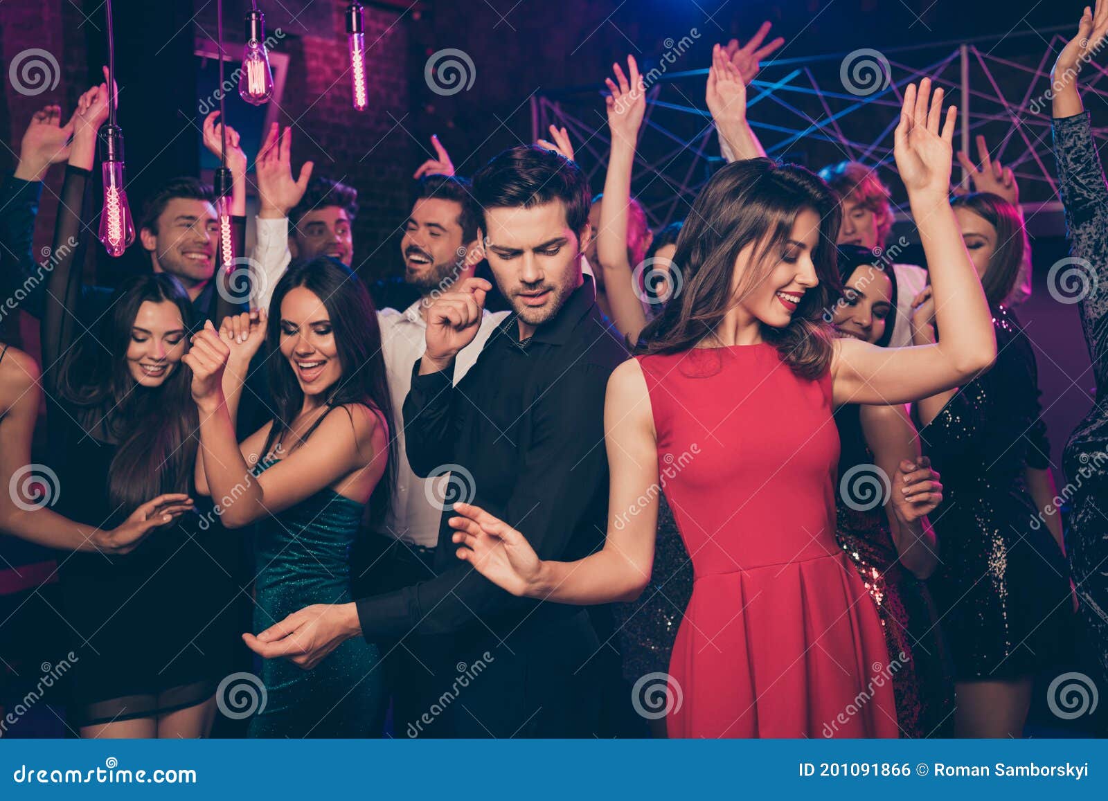 Photo Portrait of Nice Couple Dancing Together at Nightclub Flirting ...