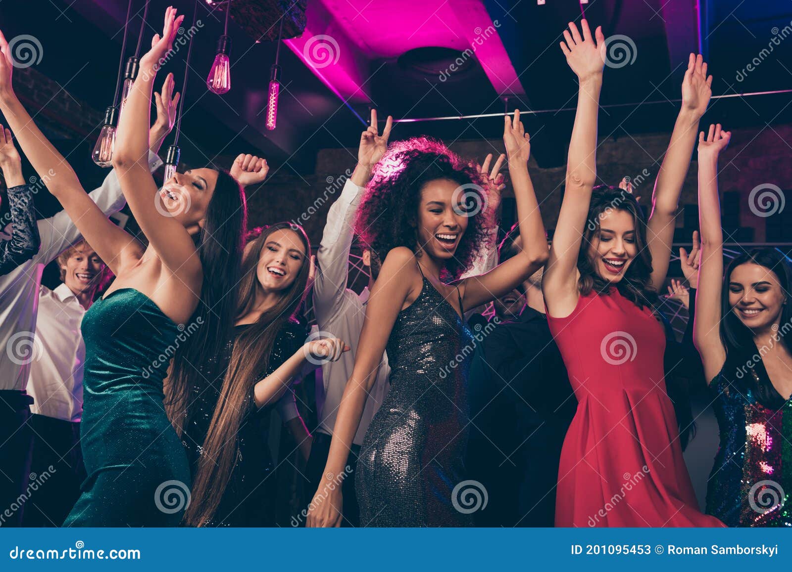 Photo Portrait of Wild Crowd Dancing Together with Hands in Air at ...