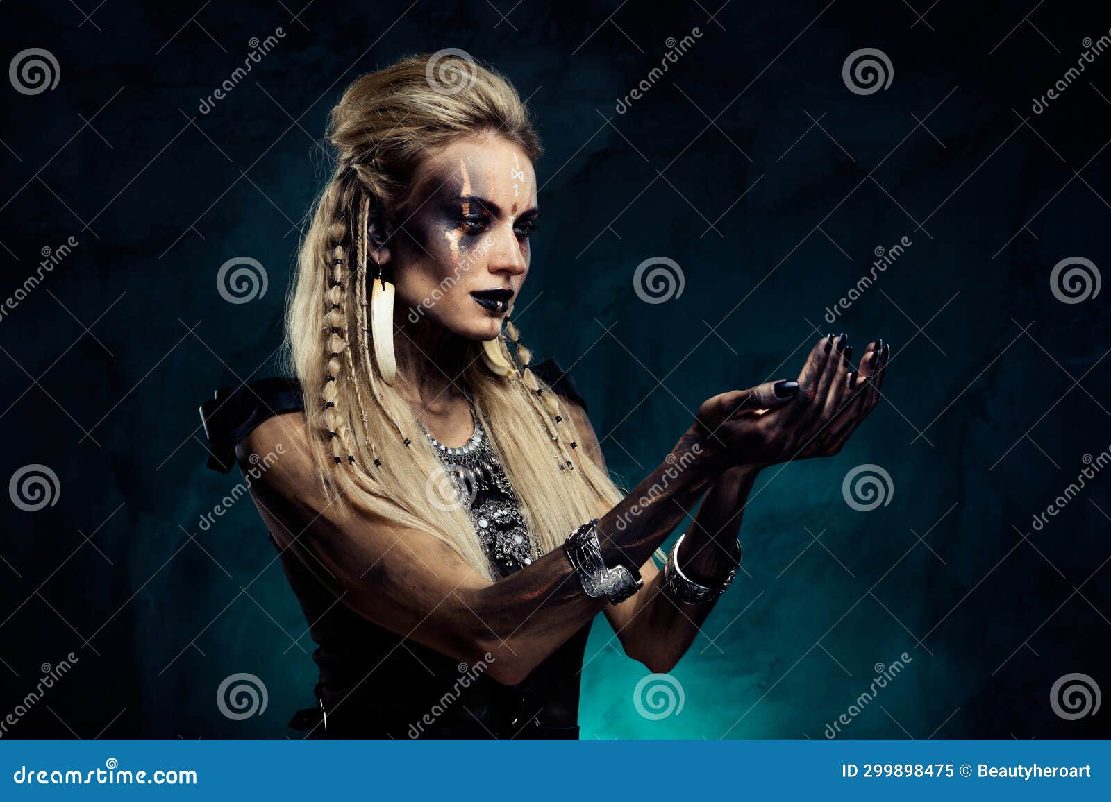 Photo of Powerful Lady Necromancer in Viking Tribe Doing Magic War ...