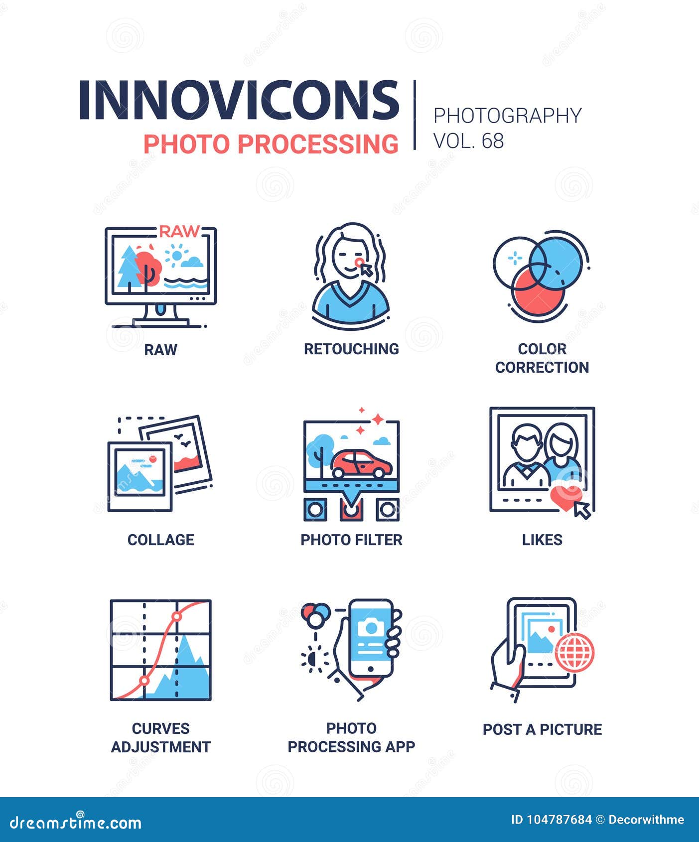Photo Processing - Line Design Icons Set Stock Vector - Illustration of