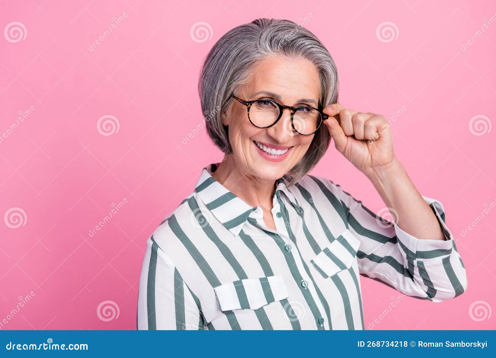 photo of retired optimistic cheerful businesswoman wear new stylish glasses specs rayban representative director