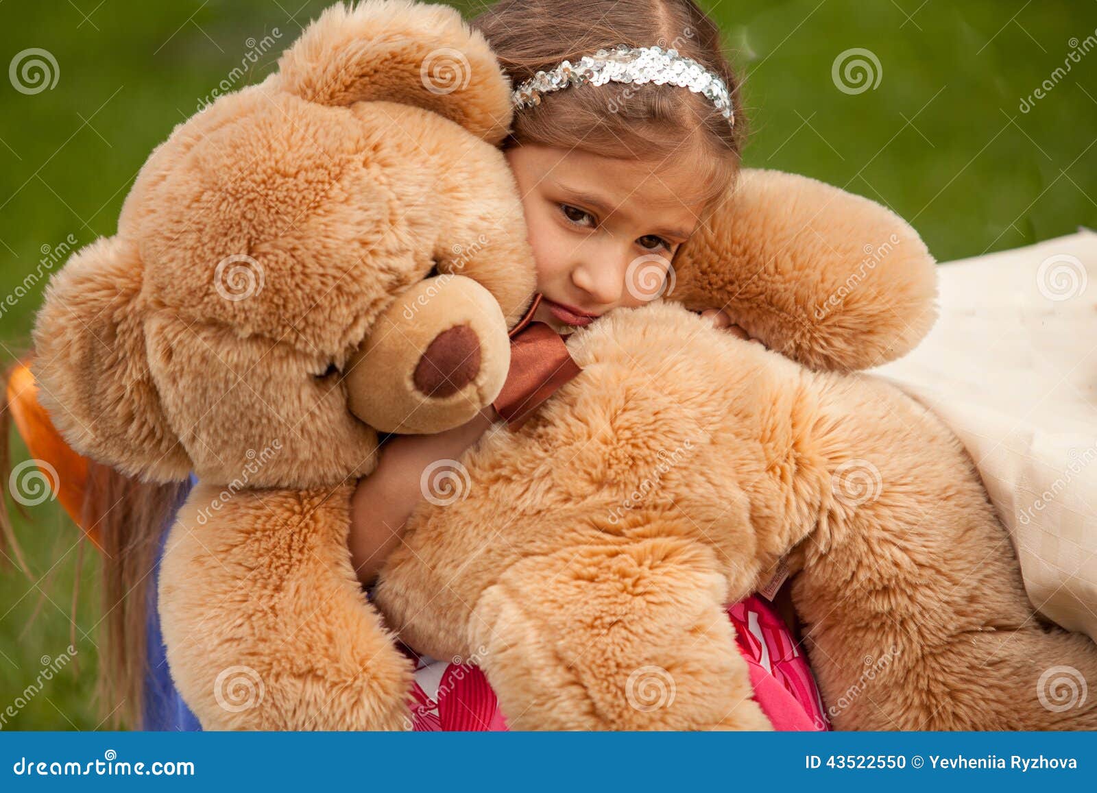 Photo of Sad Little Girl Hugging Teddy Bear Stock Photo - Image of ...