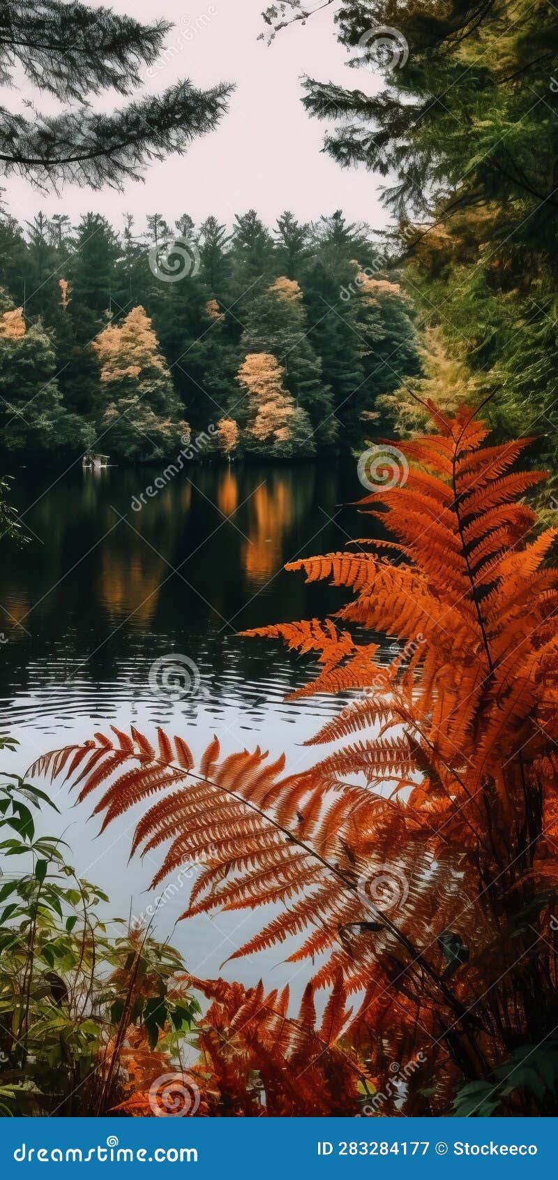 autumn ferns by the lake - a serene hikecore wallpaper