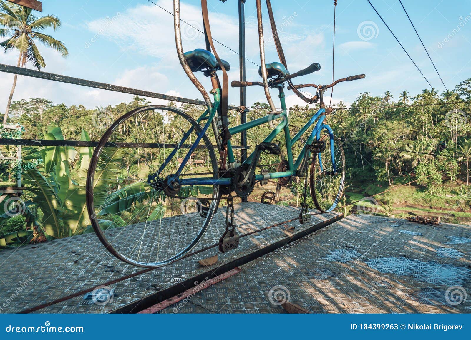 Photo of a Structure for Cycling a Tightrope between Two Mountains
