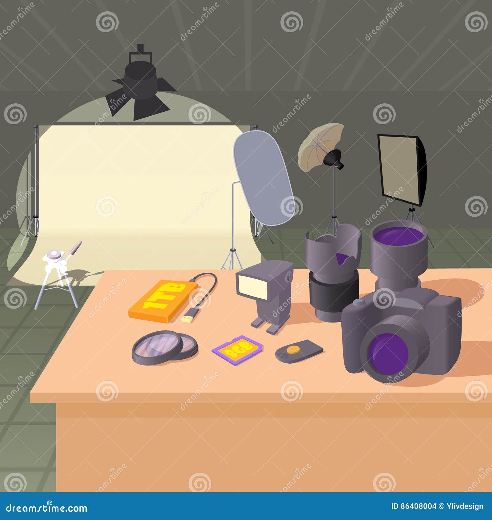 photo studio concept, cartoon style