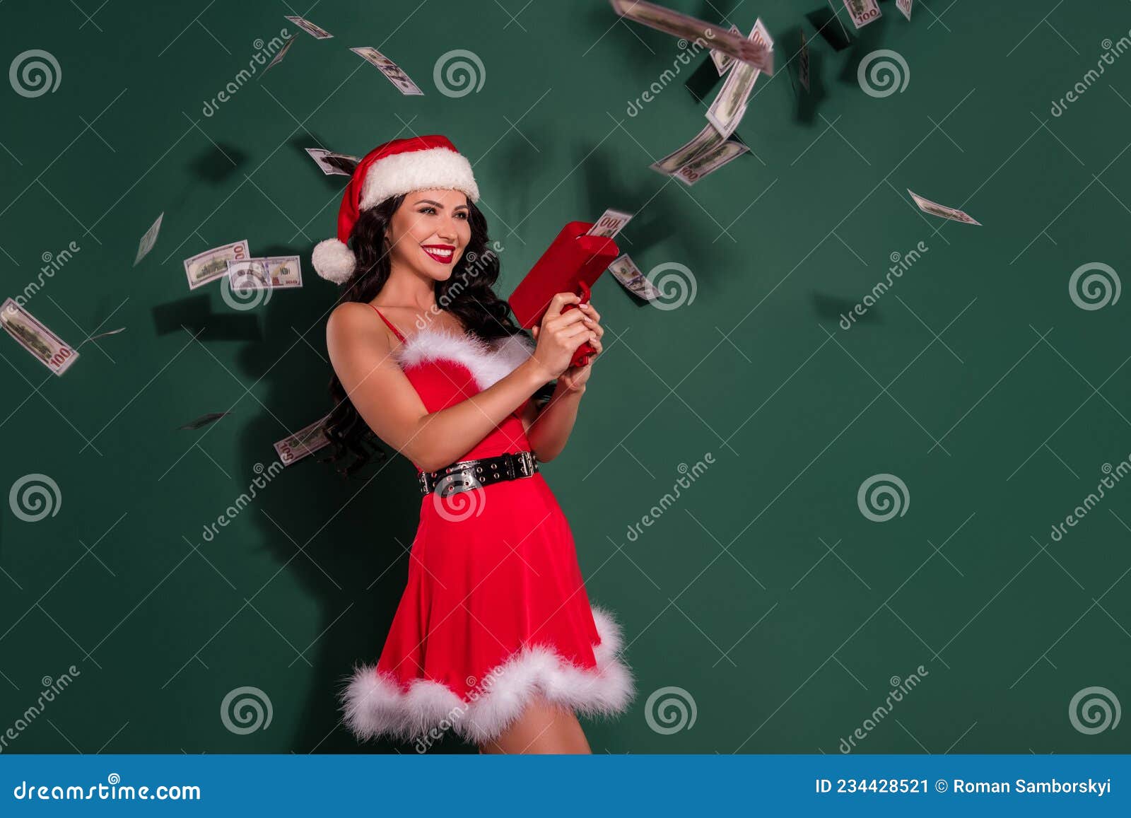 Photo of Stunning Adorable Young Snow Maiden Wear Red Dress Shooting Cash  Looking Empty Space Smiling Green Stock Image - Image of santaclaus,  income: 234428521