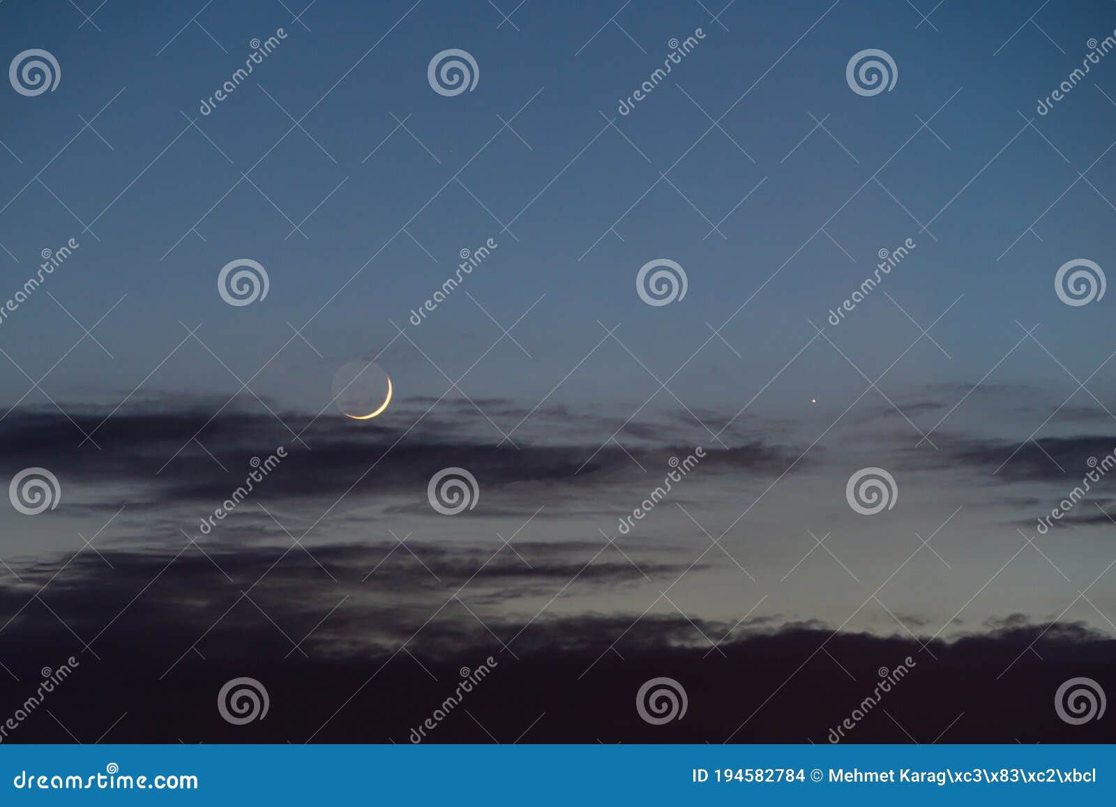crescent moon, earthshine and mercury