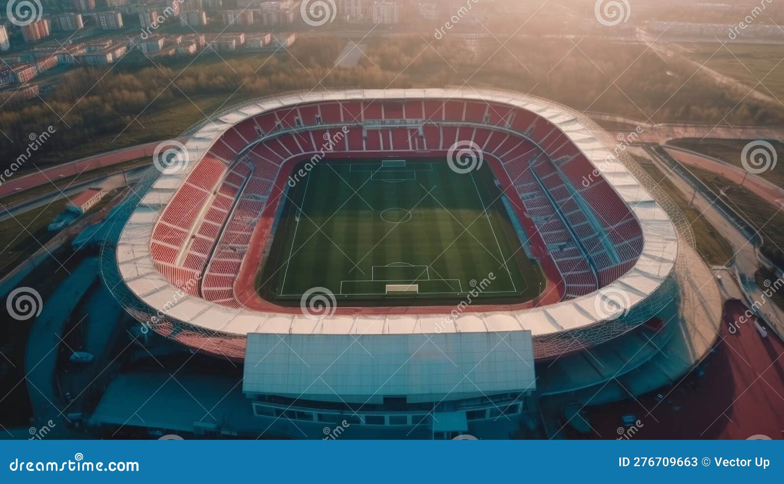Photo Top View of a Soccer Stadium. Generative AI Stock Illustration