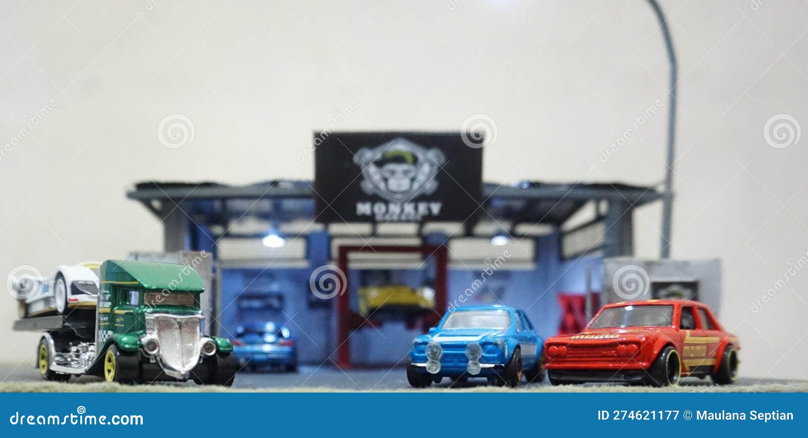Toys Photography : Diorama Garage with Several Toy Cars Stock