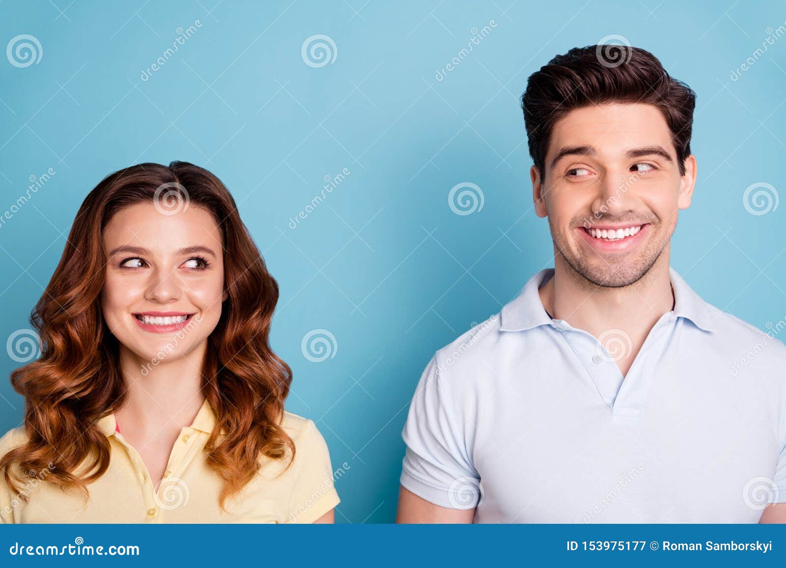 Photo of Two Pair People Foxy Lady Brunet Guy Look Each Other Silly ...