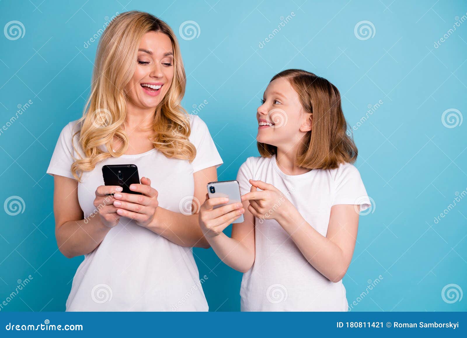 Photo of Two People Beautiful Mom Lady Little Daughter Excited Mood ...