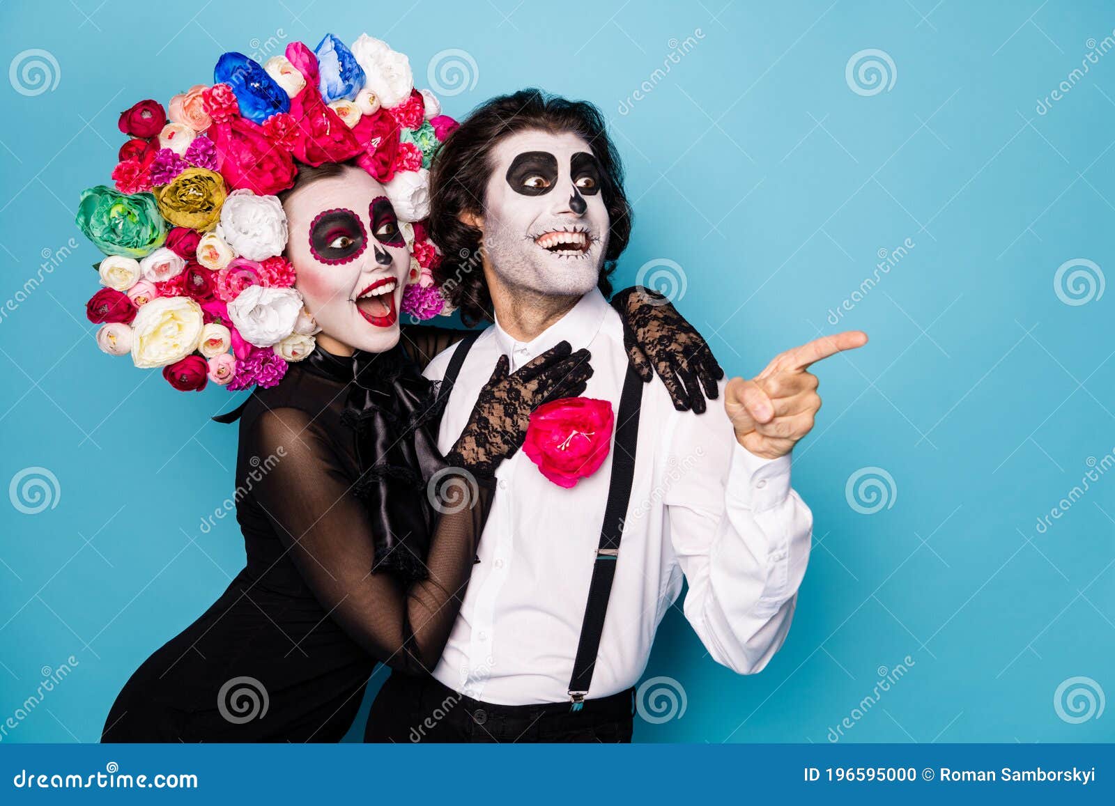 Photo of Two People Zombie Scary Man Lady Cuddle Direct Finger Look ...