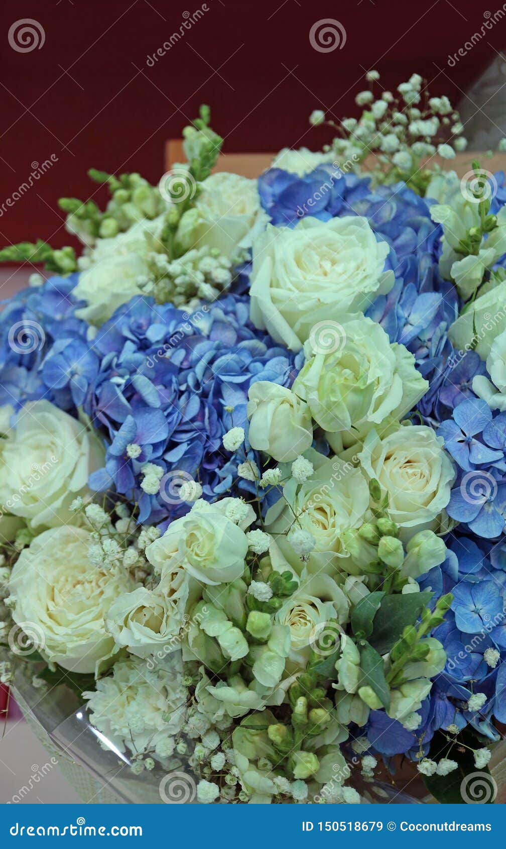 Photo Verticale De La Rose Blanche Et Du Bouquet Bleu D'hortensia Image  stock - Image du magnifique, cadeau: 150518679