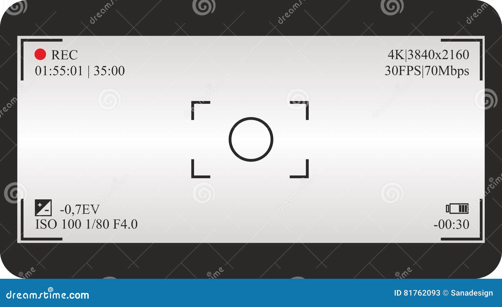 Photo or Video Camera Viewfinder Grid with Shooting Settings on Stock