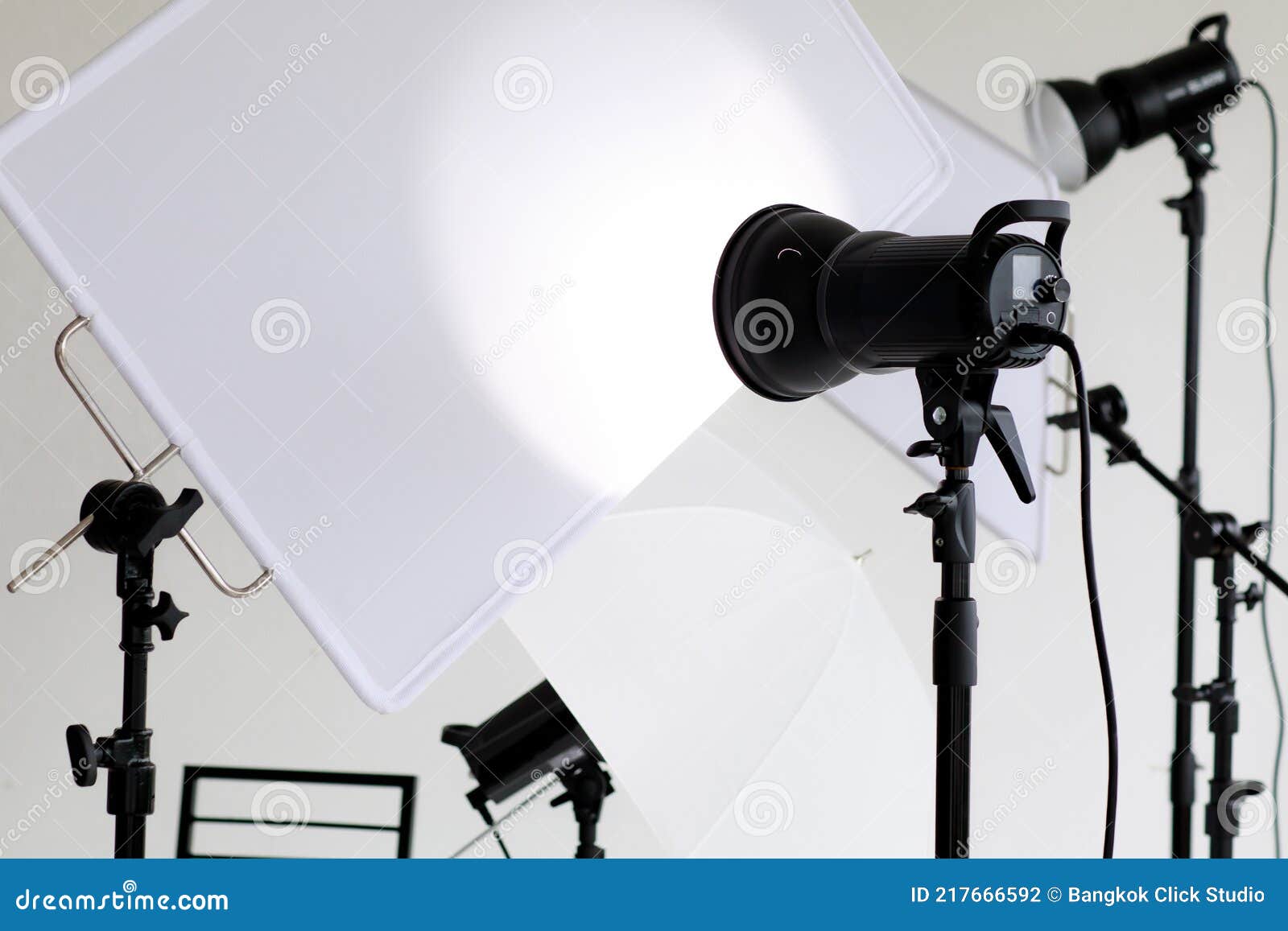 Photo or Video Studio with White Soft Screen and Light Equipments for