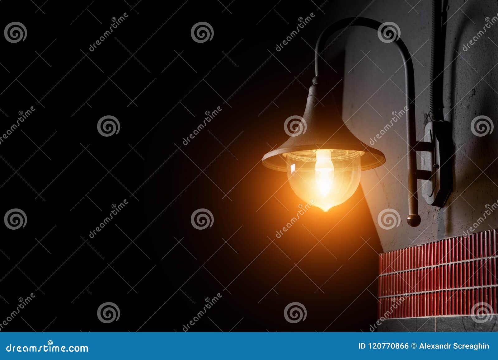 Photo of Vintage Lamp on the Wall in Dark Night. Street Light ...