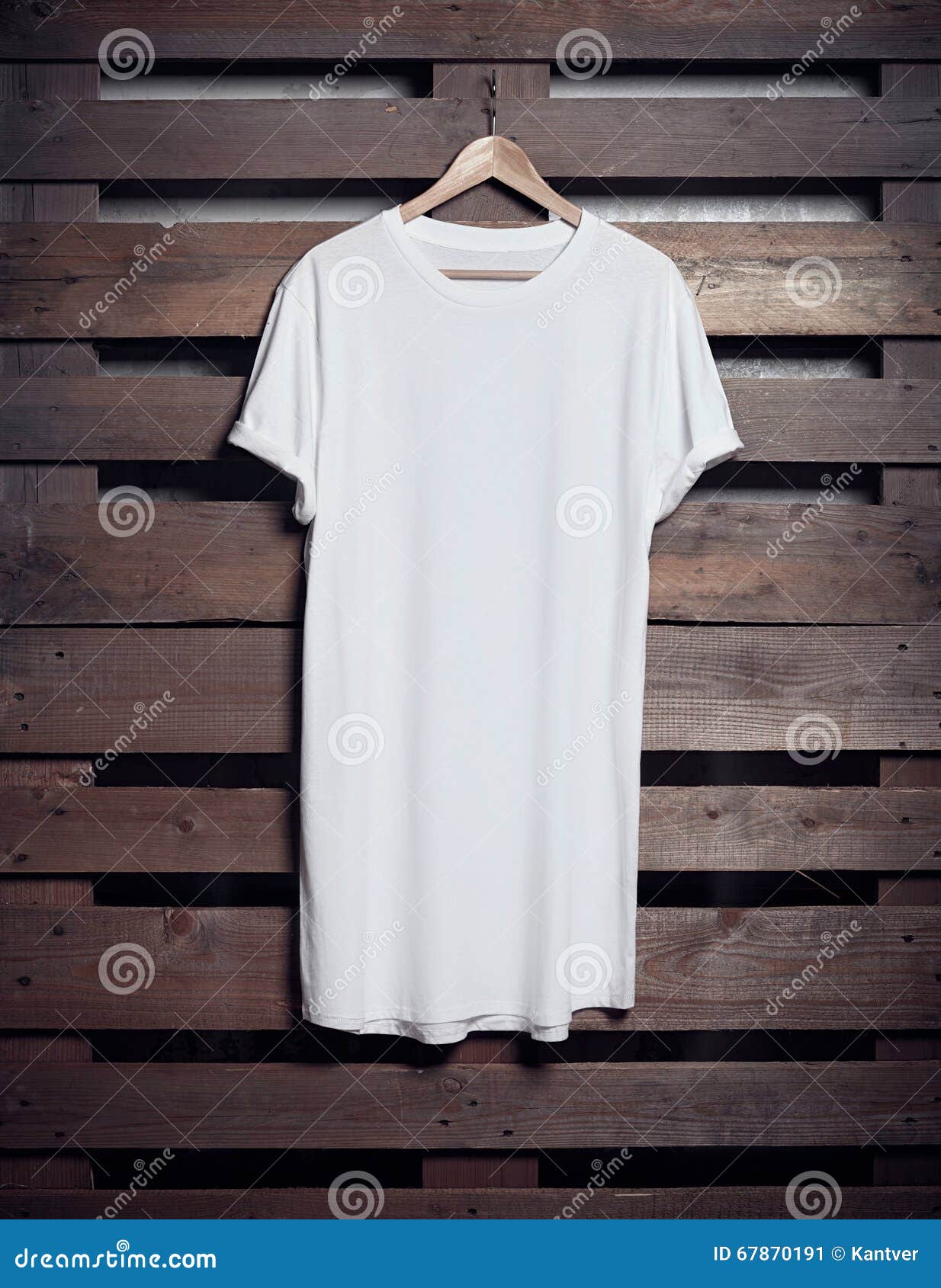 Photo of White Long Tshirt Hanging on Wood Background. Vertical Blank ...