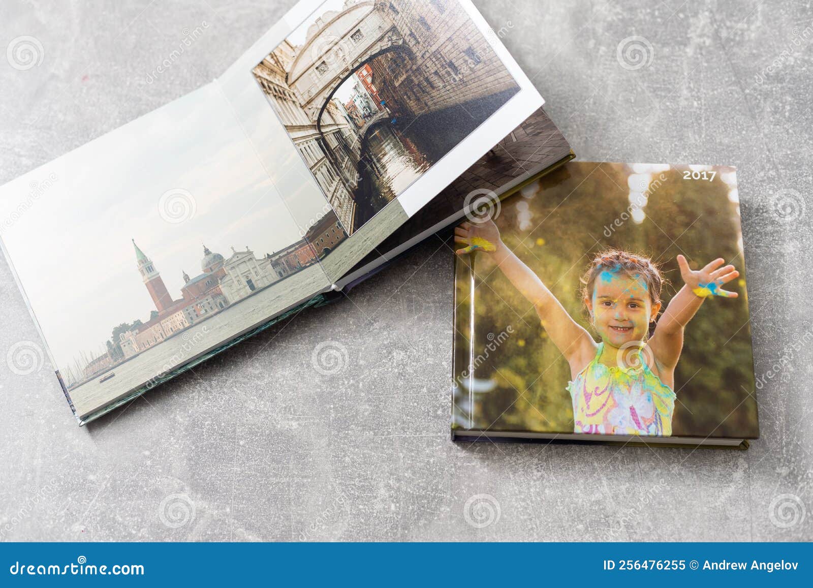 Photobook Album with Travel Photo on Table Stock Image - Image of