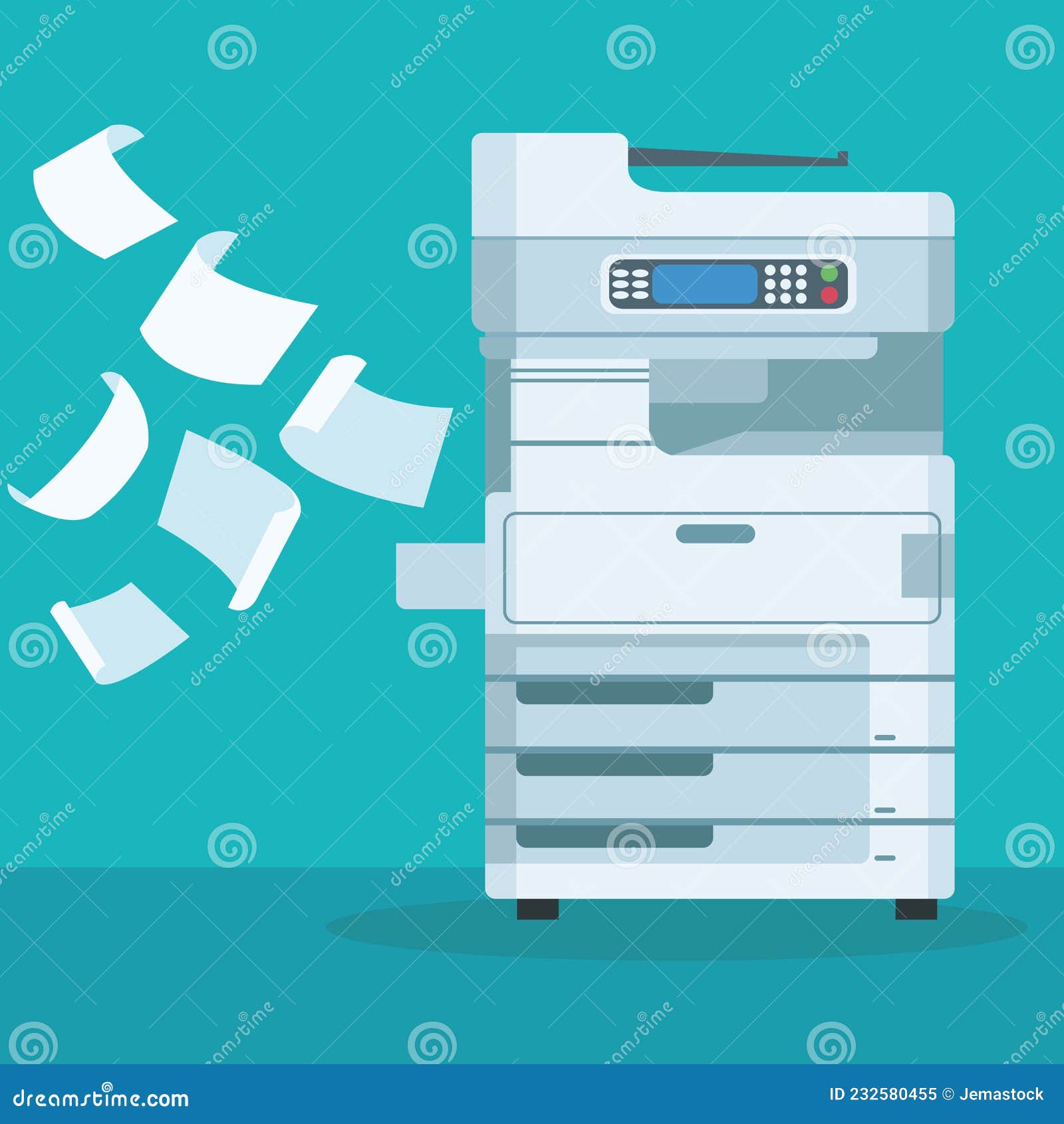 Photocopier Machine And Documents Cartoon Vector