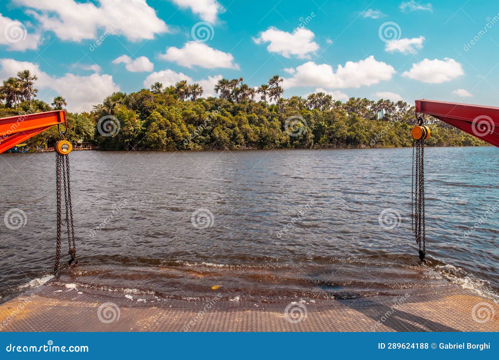 ferry crossing on the preguiÃ§as river en route to the lenÃ§Ã³is maranhenses national park, brazil