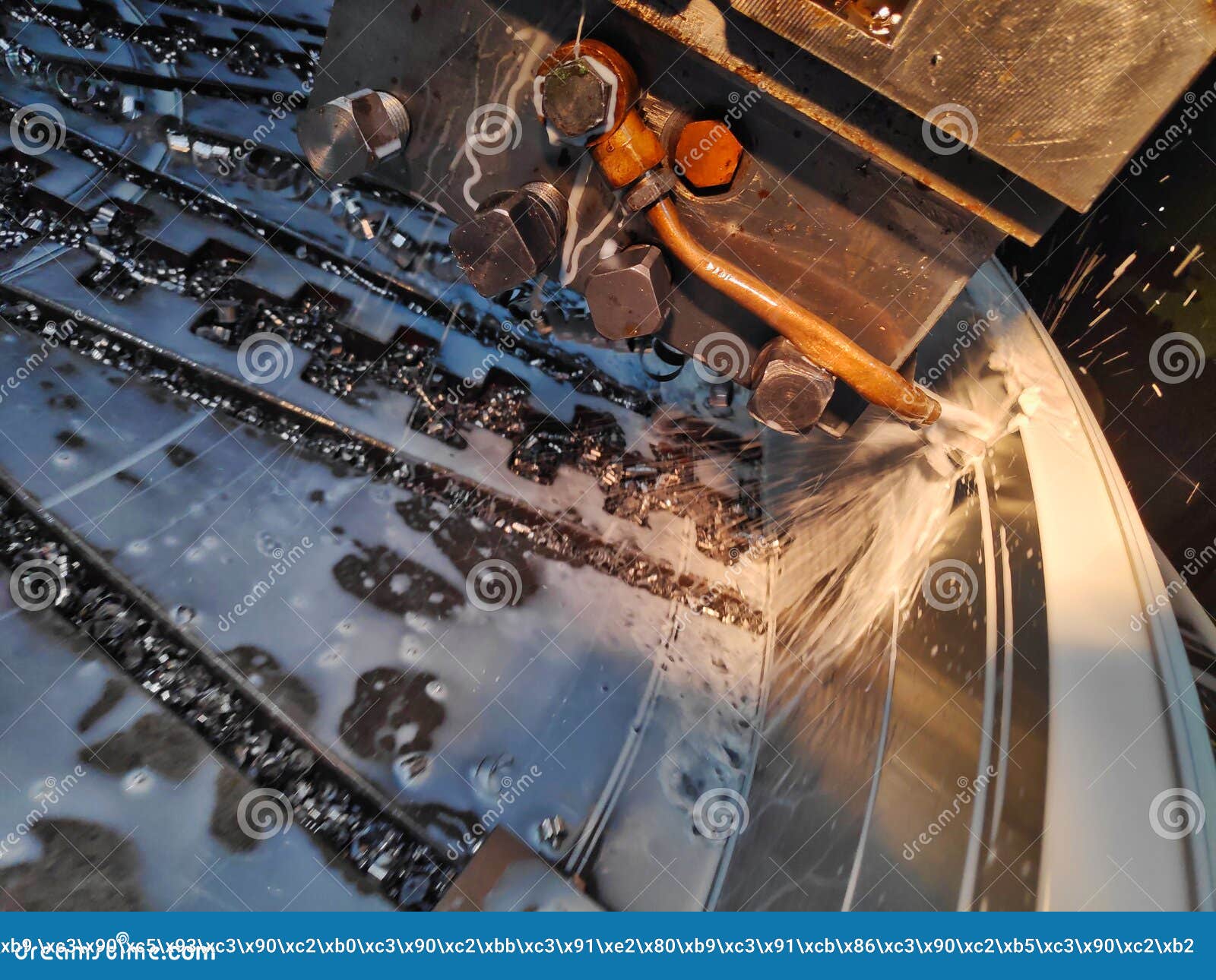 Photograph of a Metal Cutting Process Closeup on a Programmed Machine