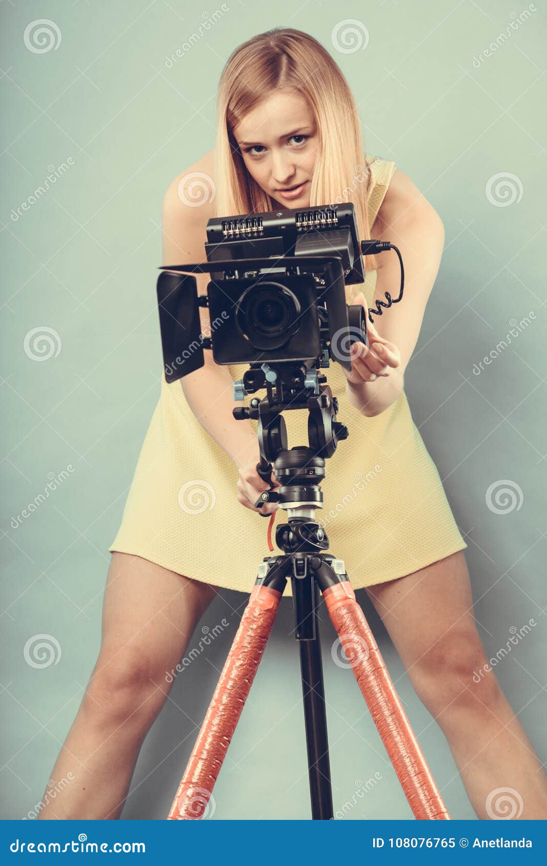 Photographer Woman With Camera Taking Photos Stock Image