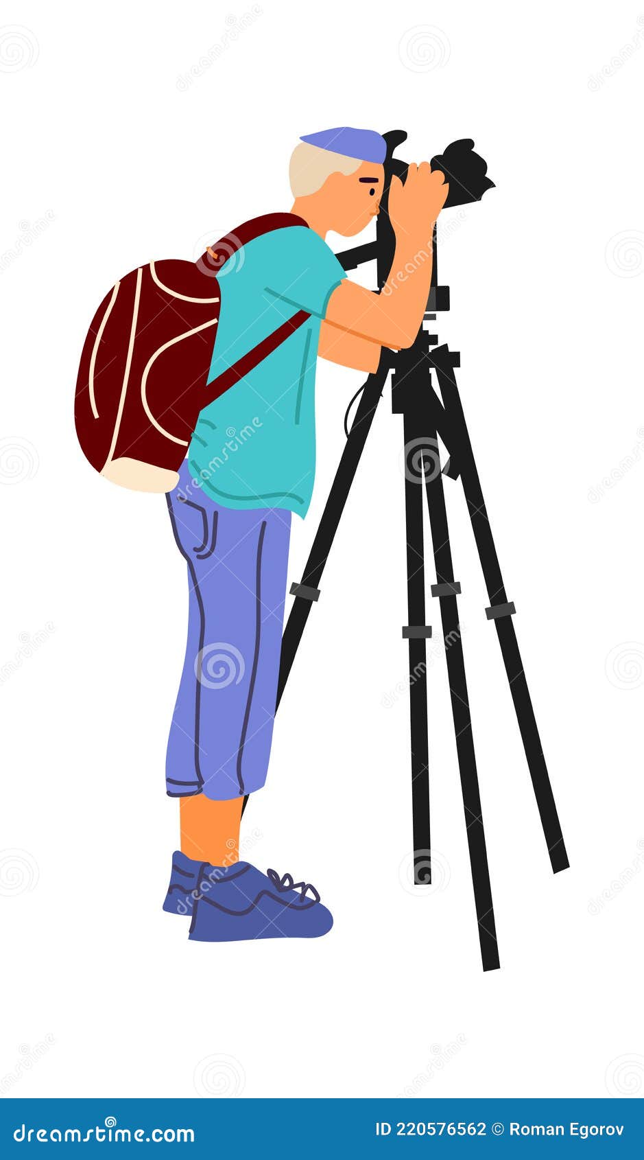 Photographer with Professional Camera. Cartoon Man Shooting Photographs ...