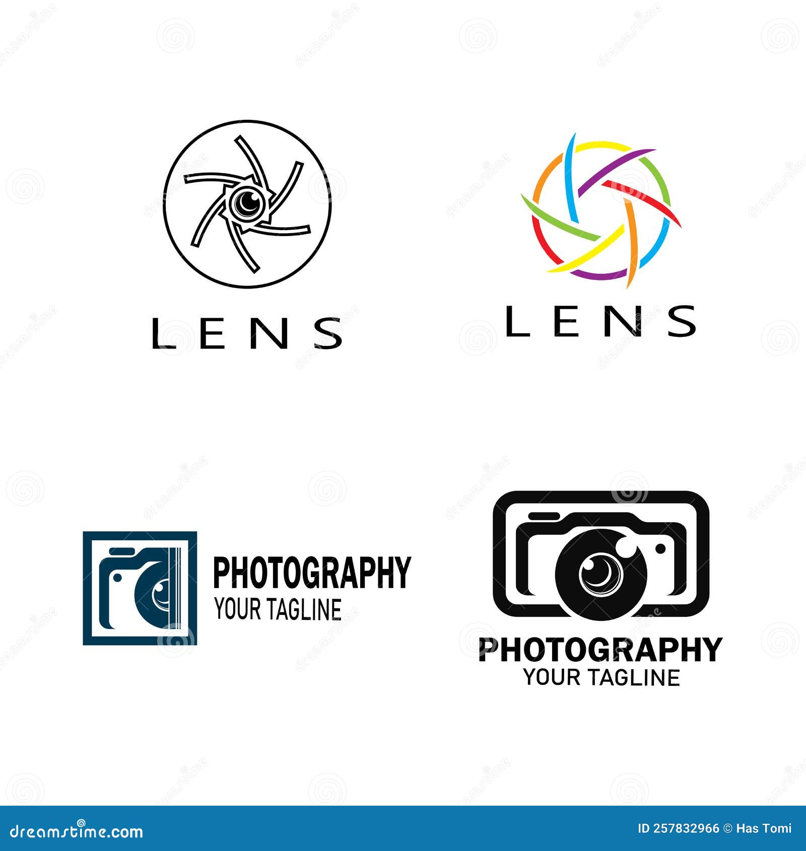 Photography Camera Logo Icon Vector Design Template Isolated on Black