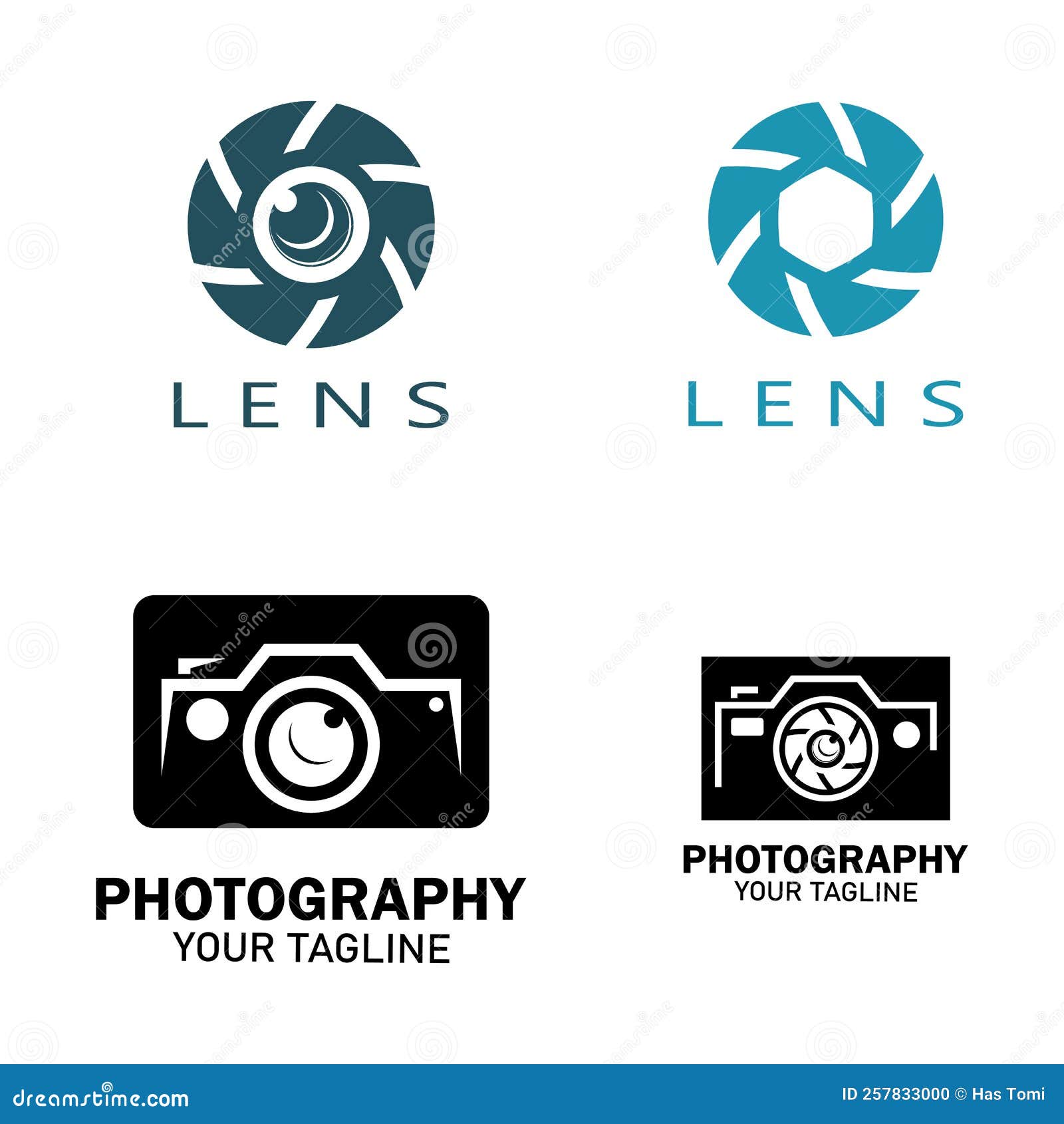 Photography Camera Logo Icon Vector Design Template Isolated on Black