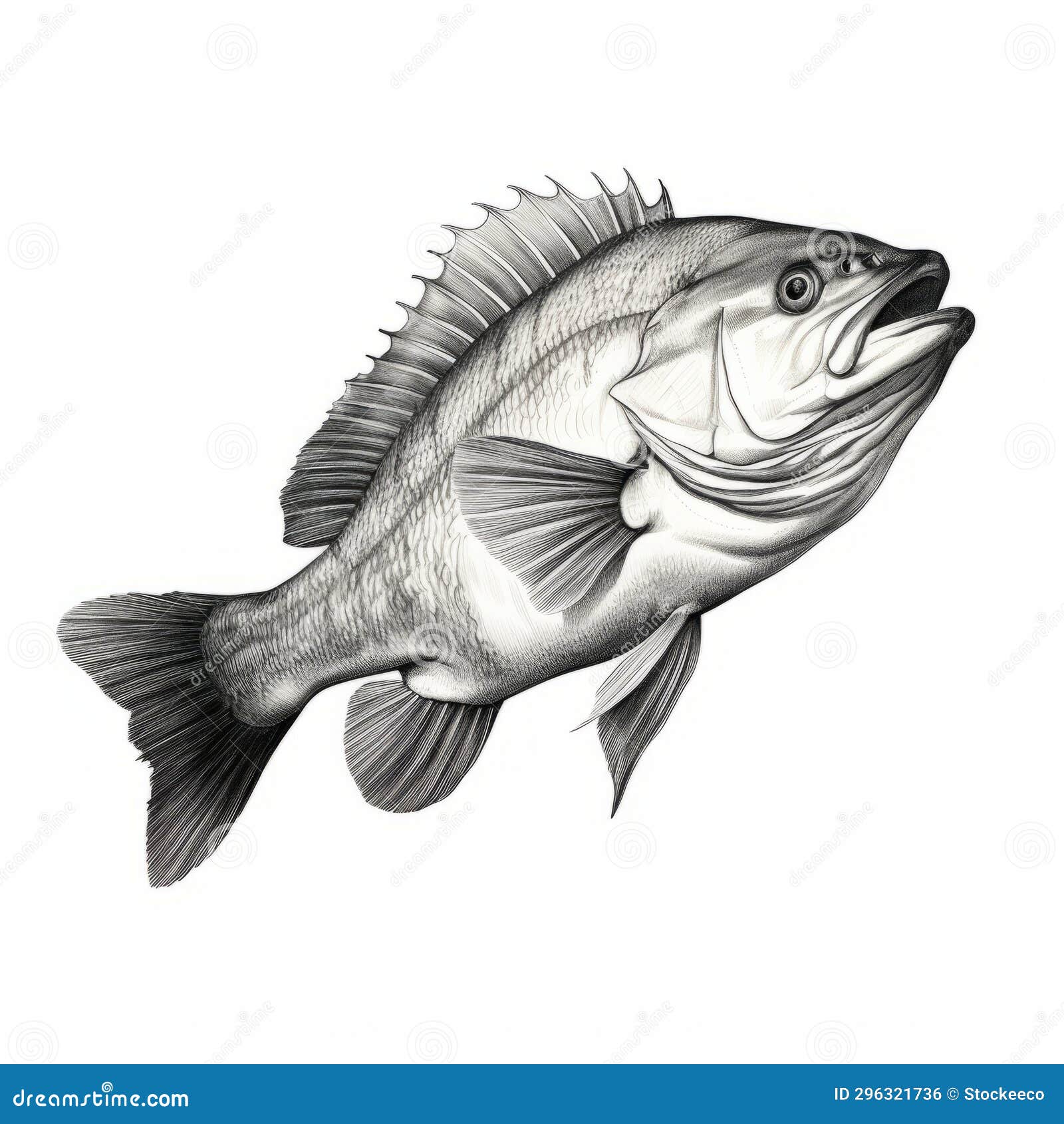 Photorealistic Black and White Bass Fishing Drawing by Illustrator Stock  Illustration - Illustration of illustrator, white: 296321736