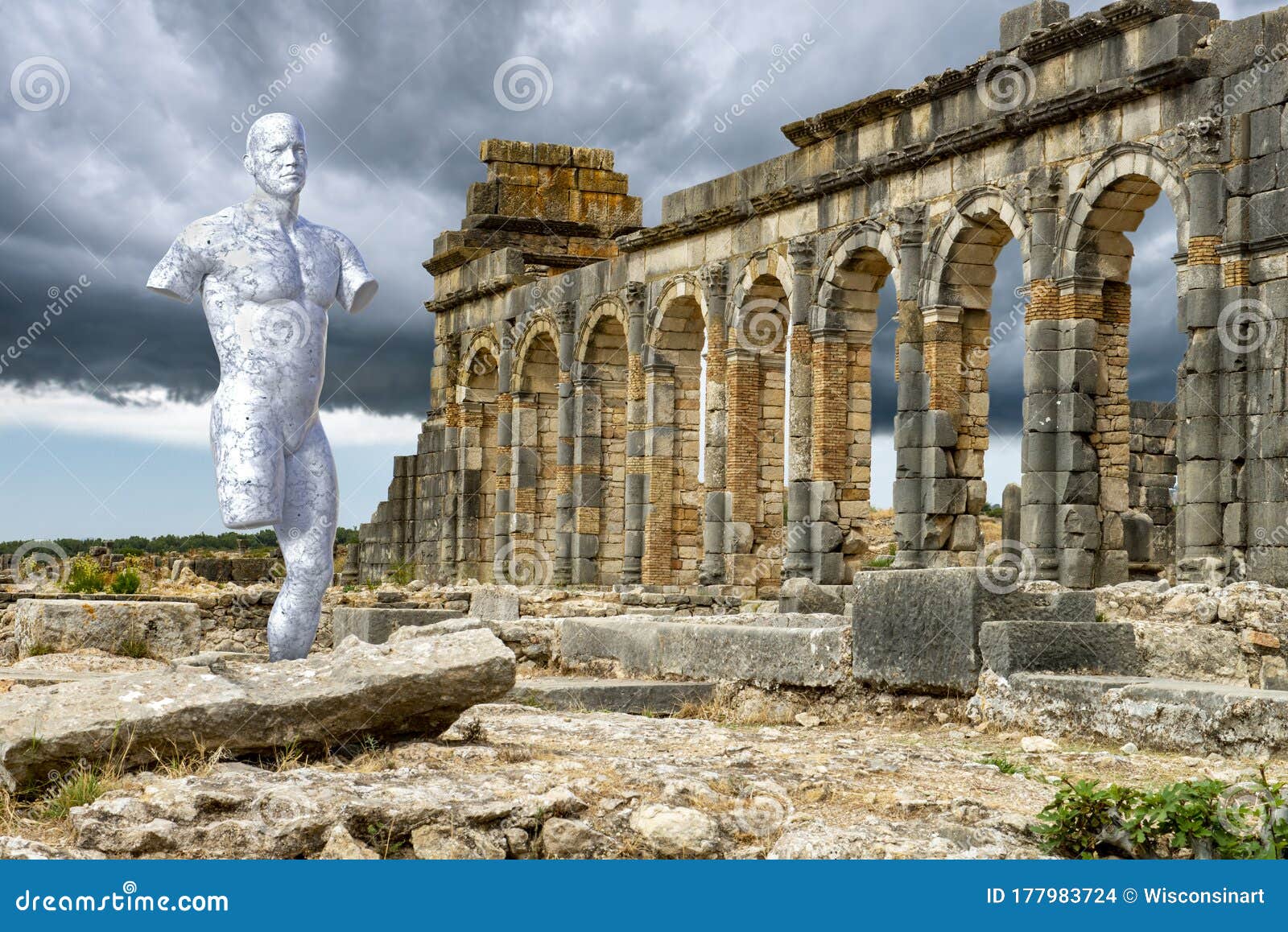 ancient roman city ruins, statue