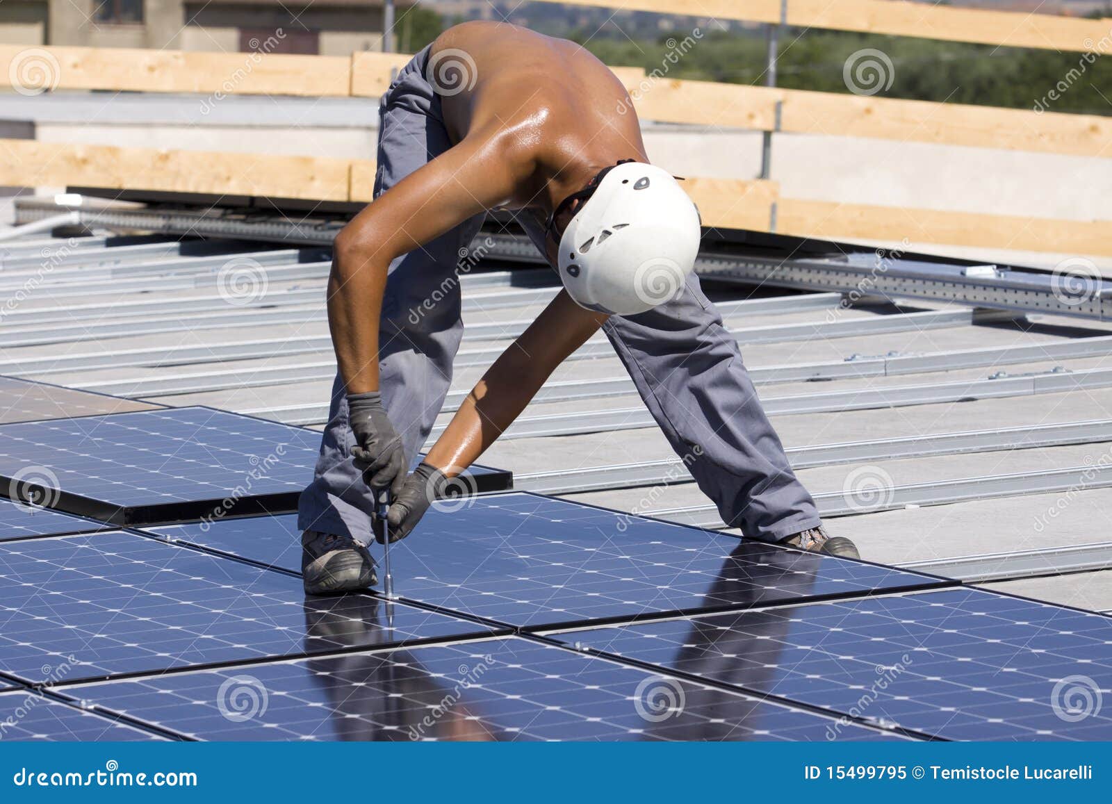 Photovoltaic Panels Laborer Stock Image Image of power, fitting 15499795
