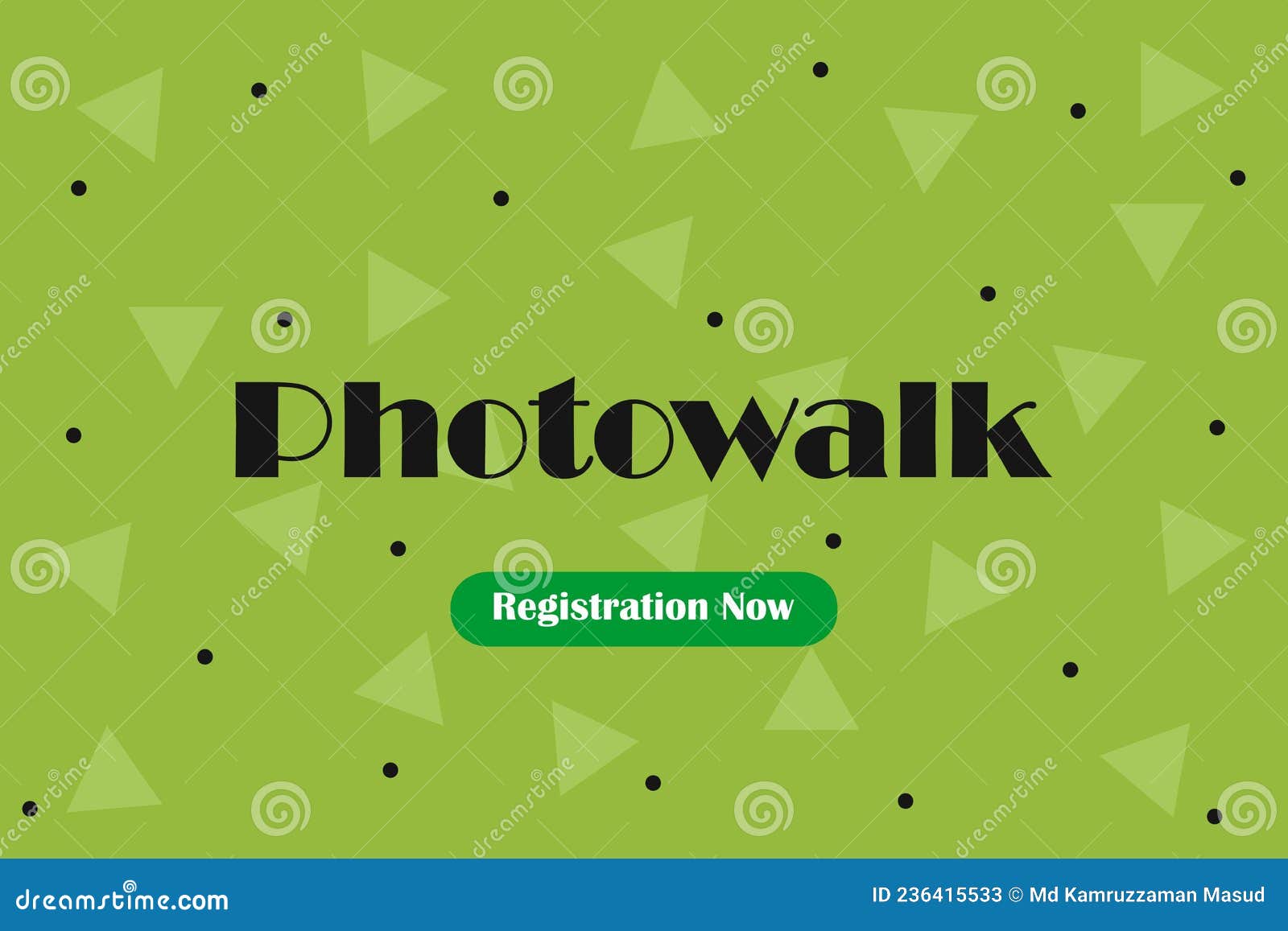 photowalk typography on green web page. registration now button